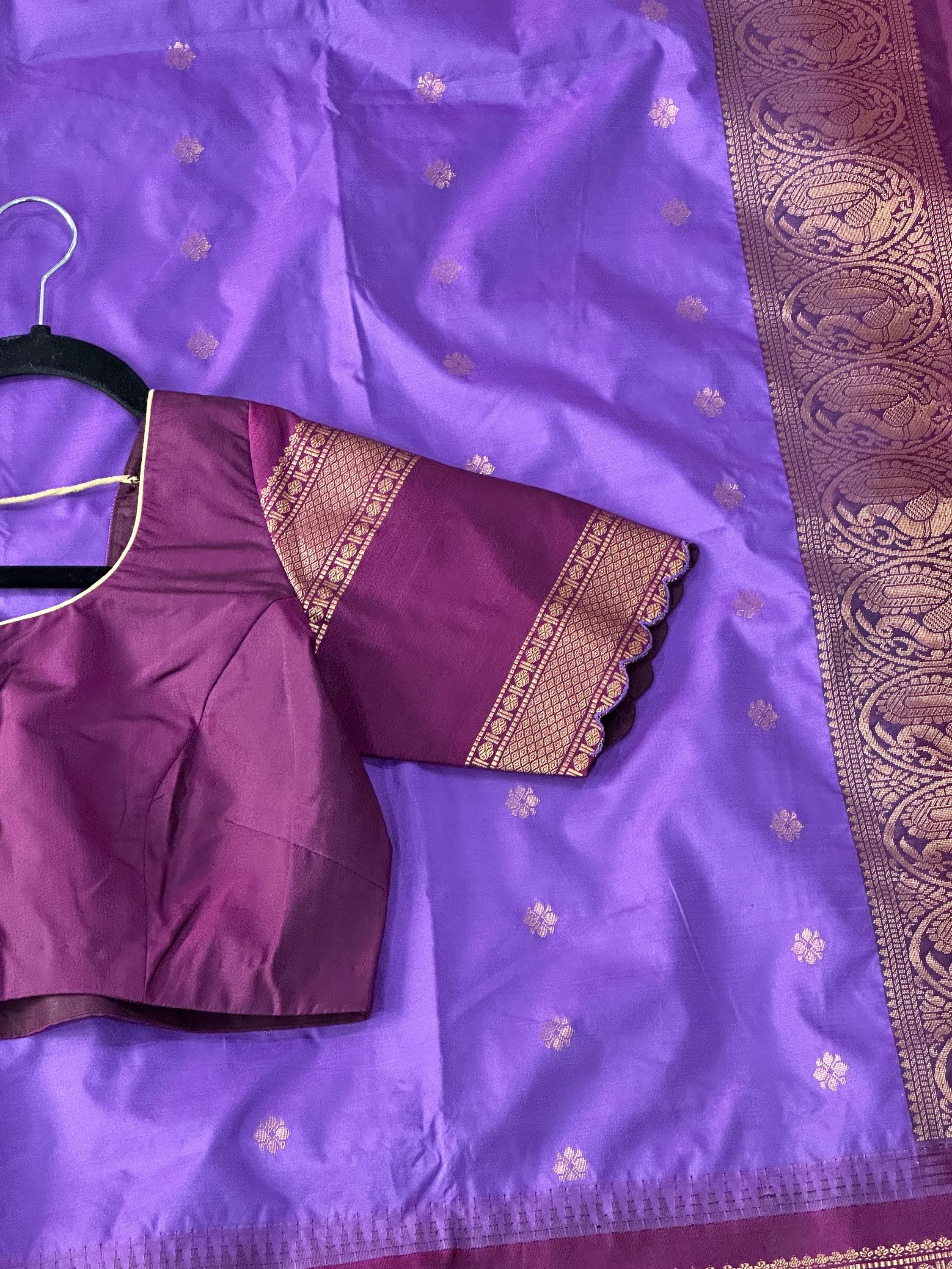 Gadwal Semi Pattu Silk Saree with Maggam Work Blouse | Indian Wedding Saree — view 4