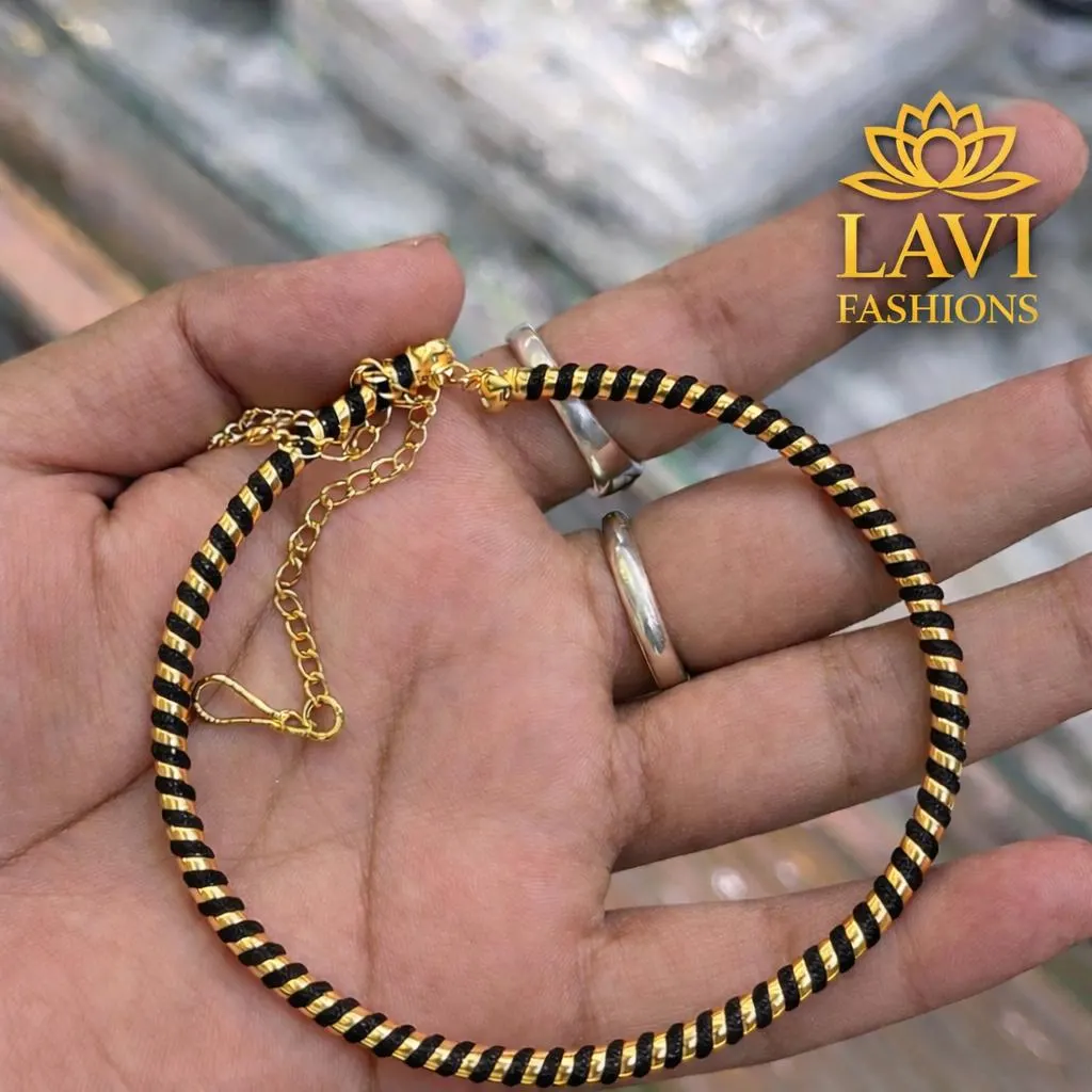 Gold and Black Hasli Necklace with Aatached Chain, Indian Traditional Jewelry — view 1