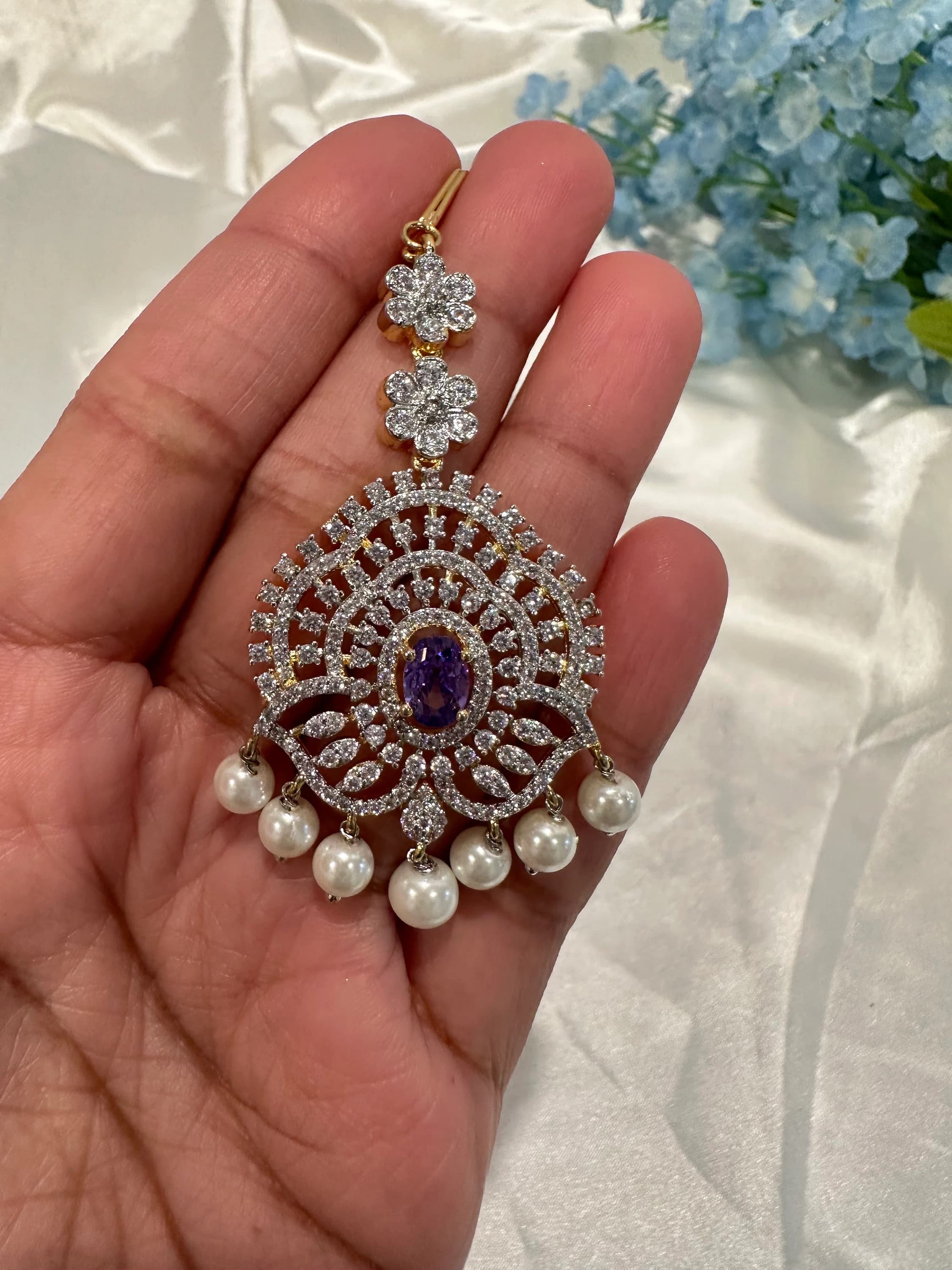 Diamond Finish maang tika/ papidi billa / Saree jewelry/ hair jewelry — view 3