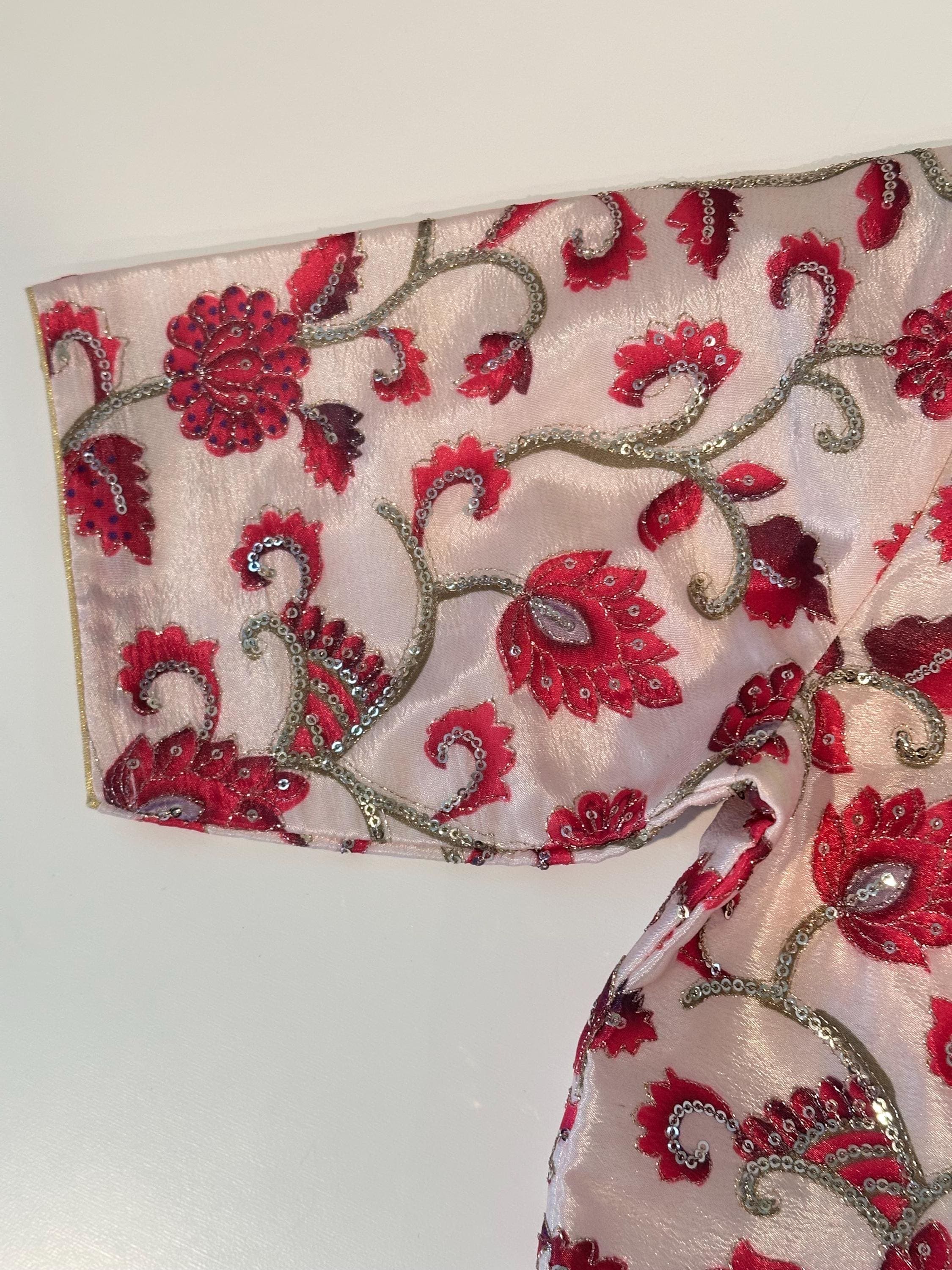 Kalamkari Silk Blouse: Indian Traditional Saree Blouse with Floral Embroidery — view 5
