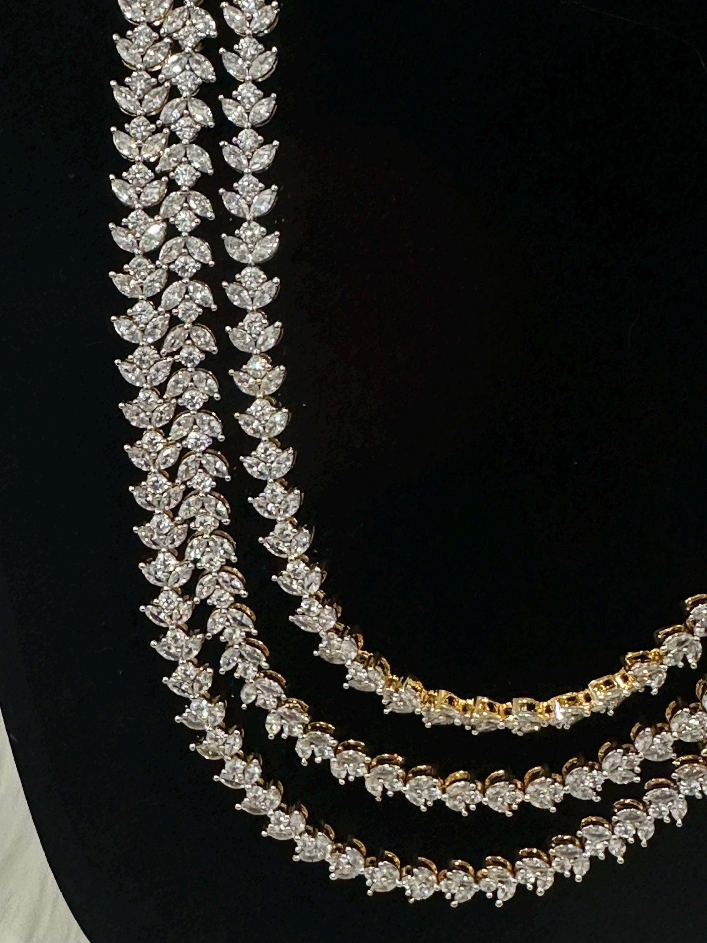 Diamond finish 3 layer haram and earrings/ earrings/ Saree jewelry/ festive/ partywear — view 3