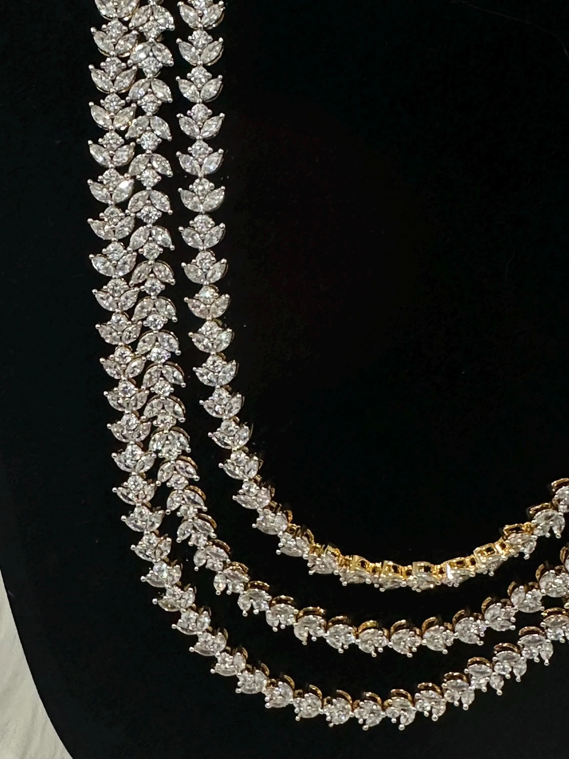 Diamond finish 3 layer haram and earrings/ earrings/ Saree jewelry/ festive/ partywear — view 3