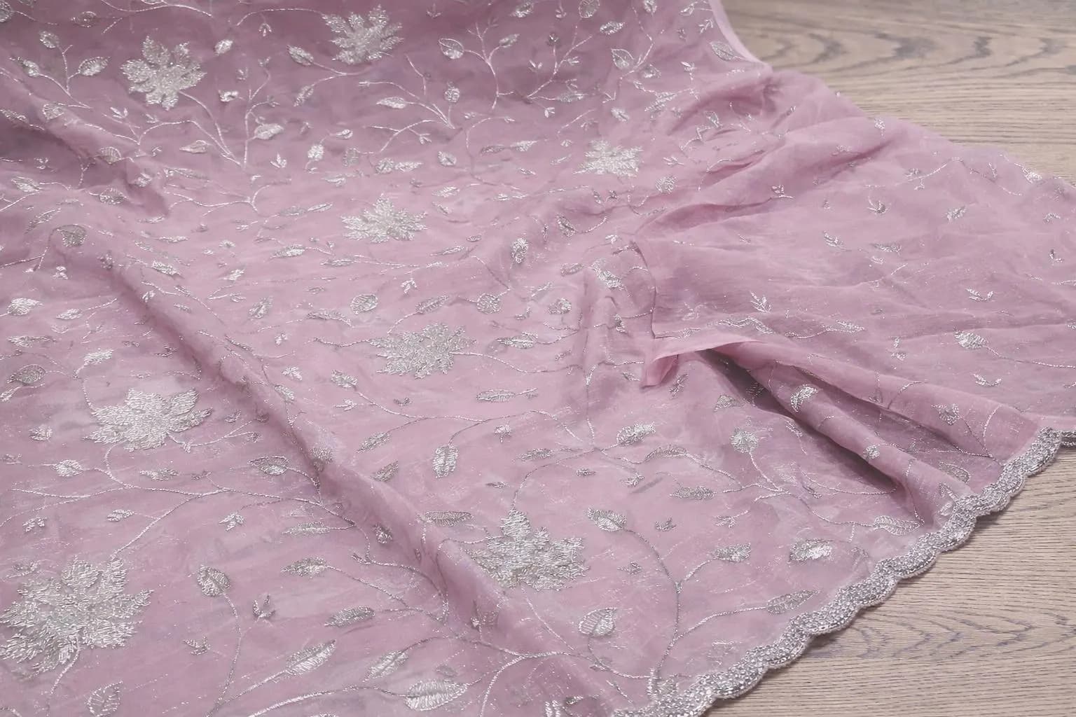 Pastel Pink Designer Saree with Silver Embroidery Work | Party Wear Saree — view 1