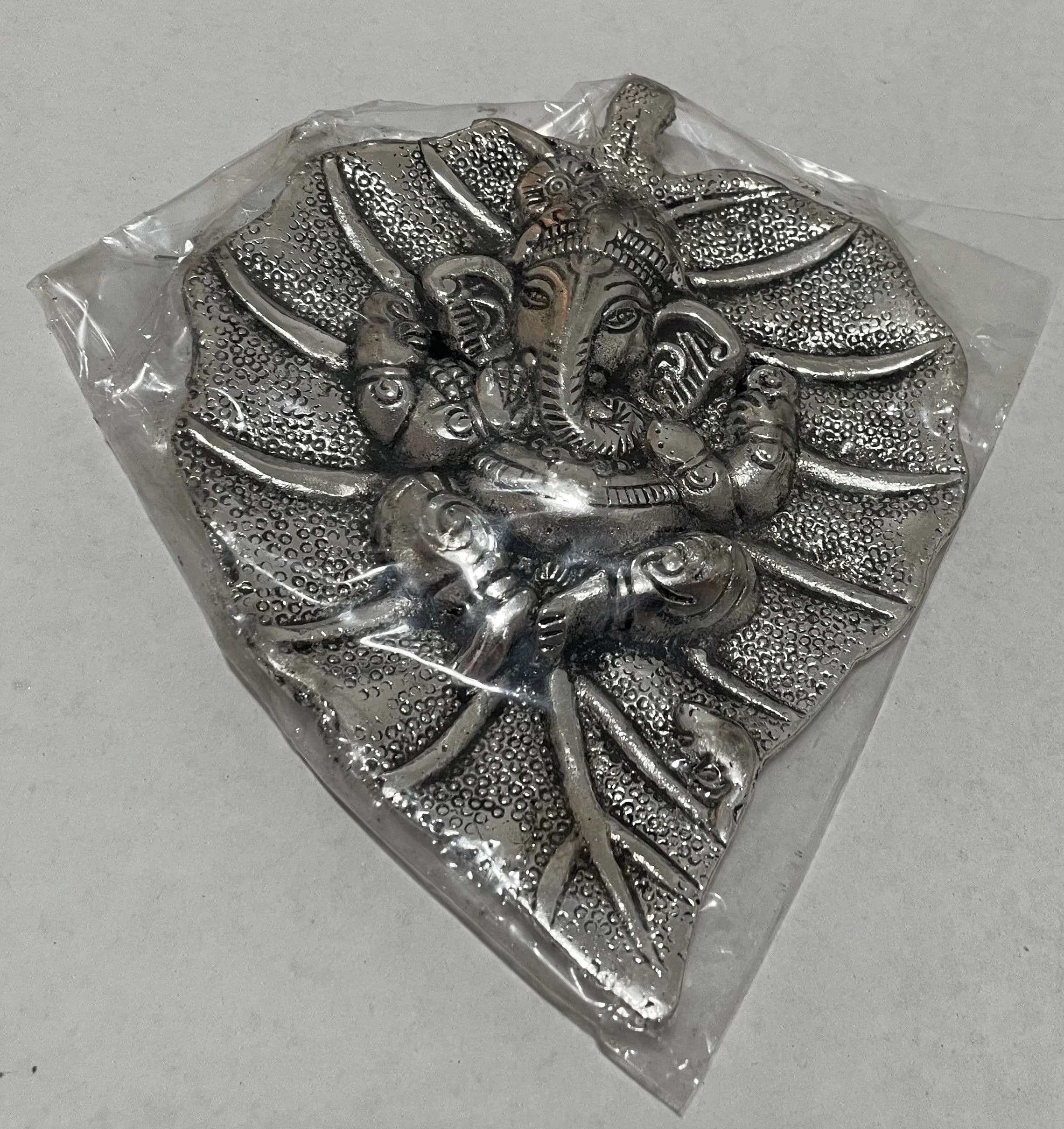 Ganesha Leaf Metal Wall Hanging – 7 Inch Indian Door Decor Traditional Hindu Art