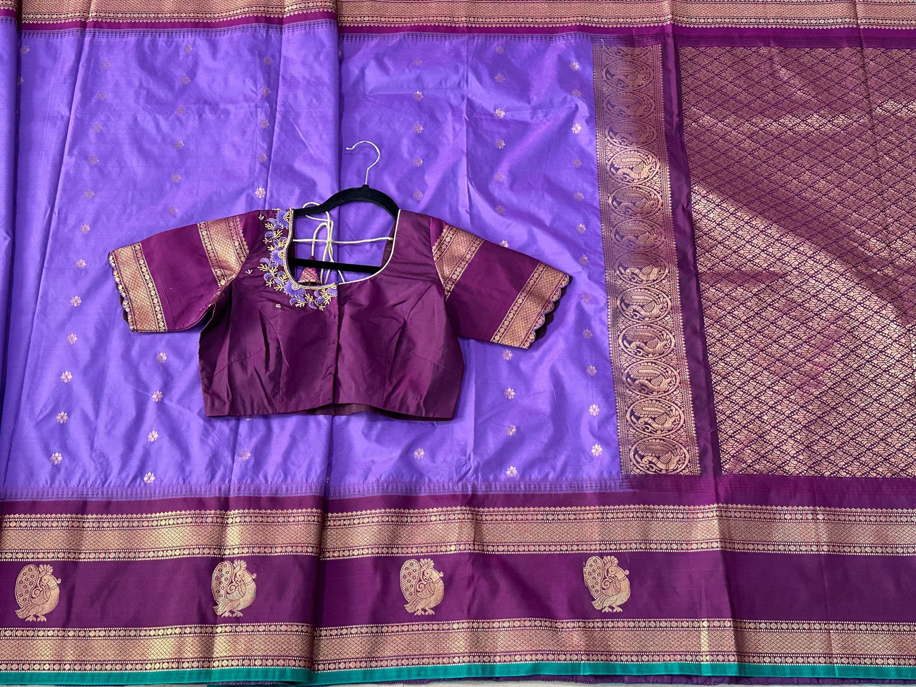 Gadwal Semi Pattu Silk Saree with Maggam Work Blouse | Indian Wedding Saree — view 7