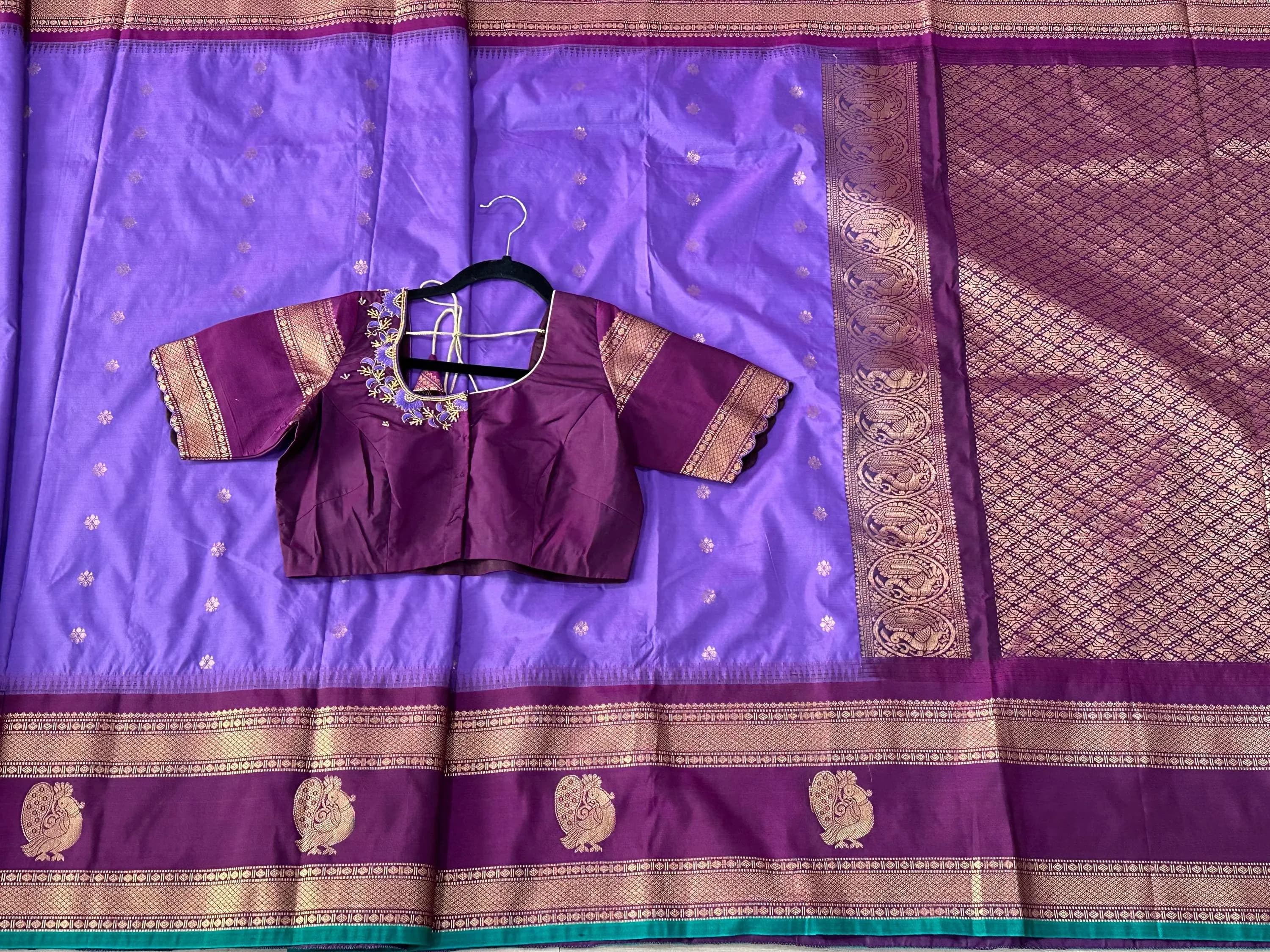 Gadwal Semi Pattu Silk Saree with Maggam Work Blouse | Indian Wedding Saree — view 7