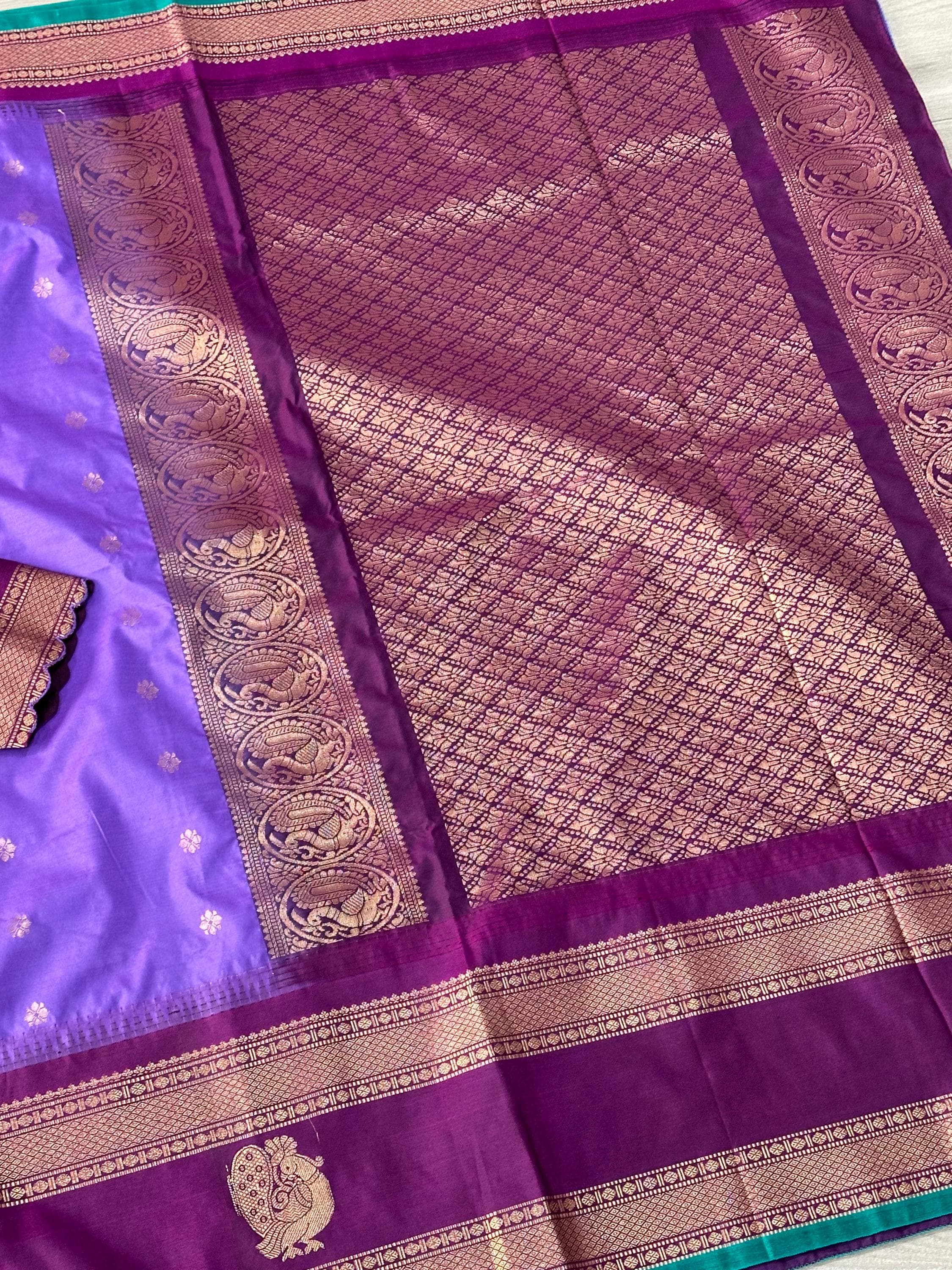 Gadwal Semi Pattu Silk Saree with Maggam Work Blouse | Indian Wedding Saree — view 3