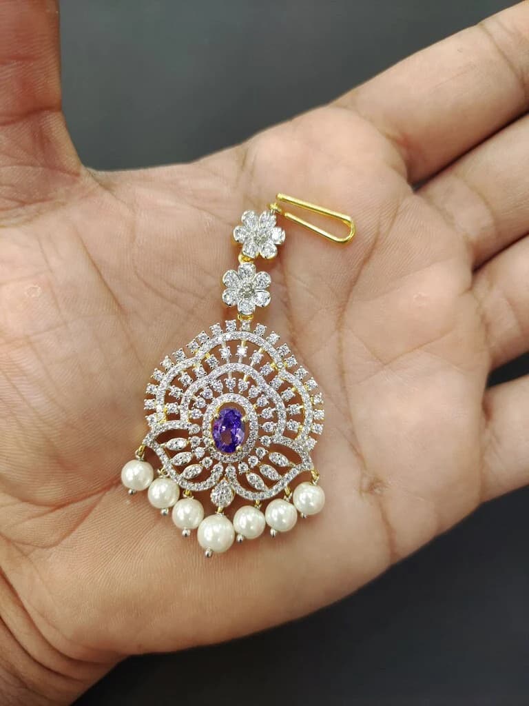 Diamond Finish maang tika/ papidi billa / Saree jewelry/ hair jewelry — view 5