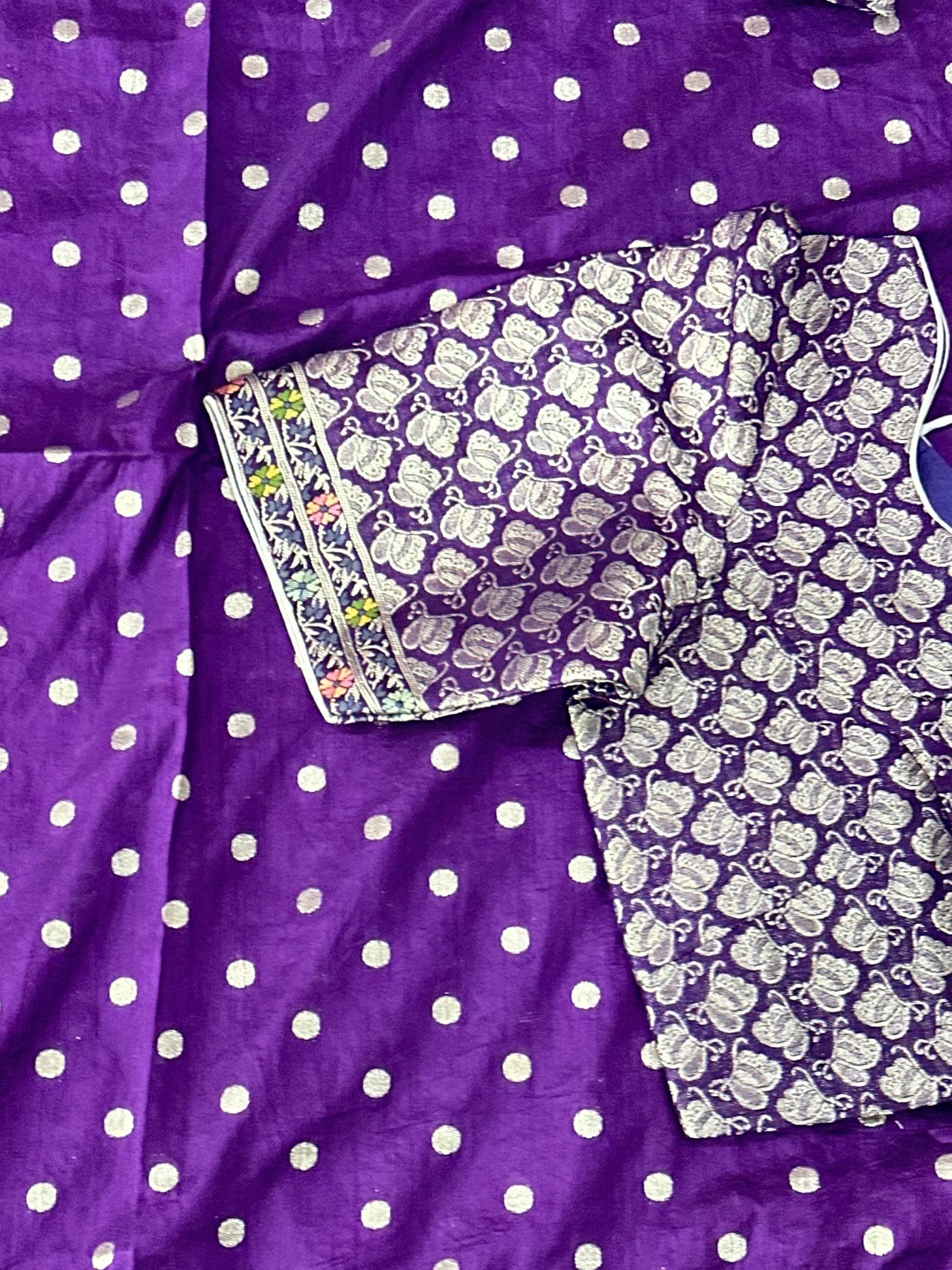 Purple Munga Crepe Saree | Paithani Border, Brocade Blouse — view 3
