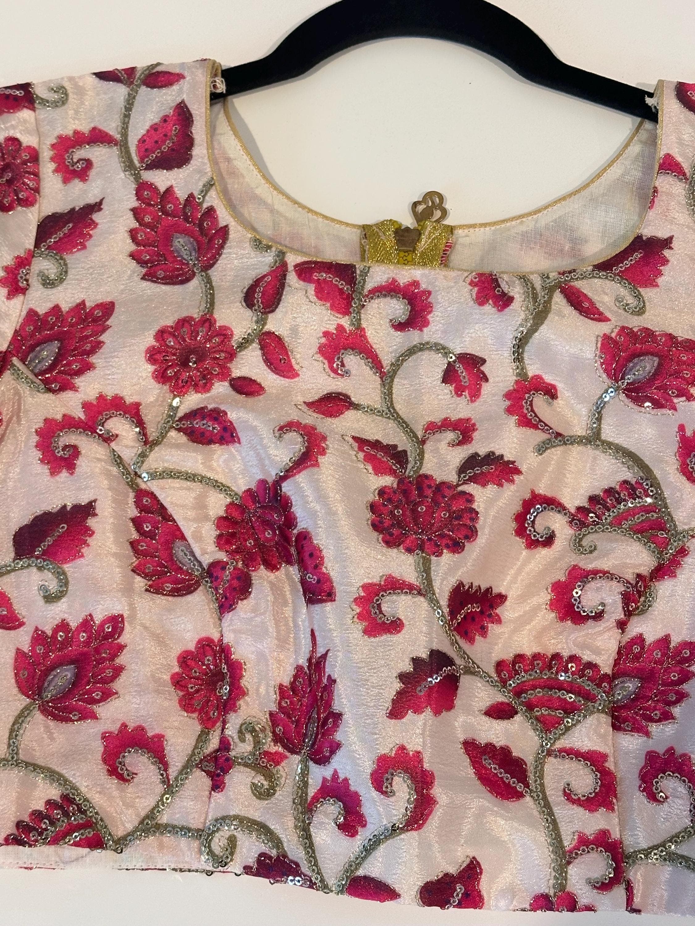 Kalamkari Silk Blouse: Indian Traditional Saree Blouse with Floral Embroidery — view 4