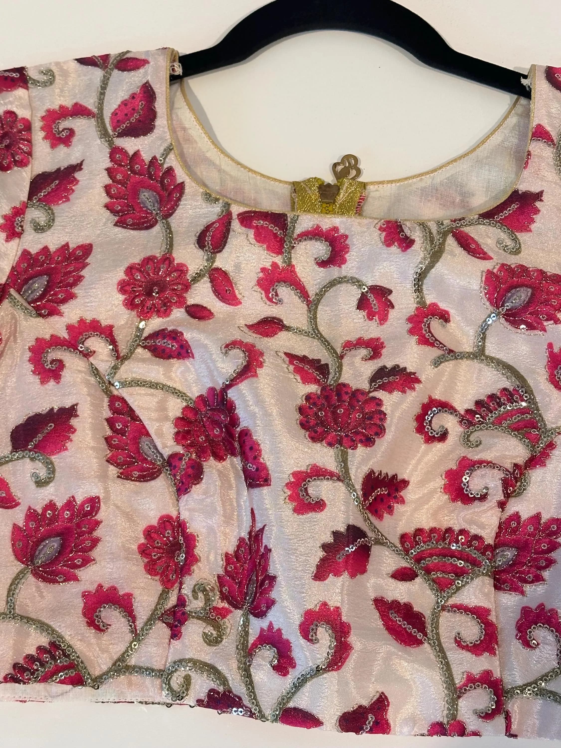 Kalamkari Silk Blouse: Indian Traditional Saree Blouse with Floral Embroidery — view 4