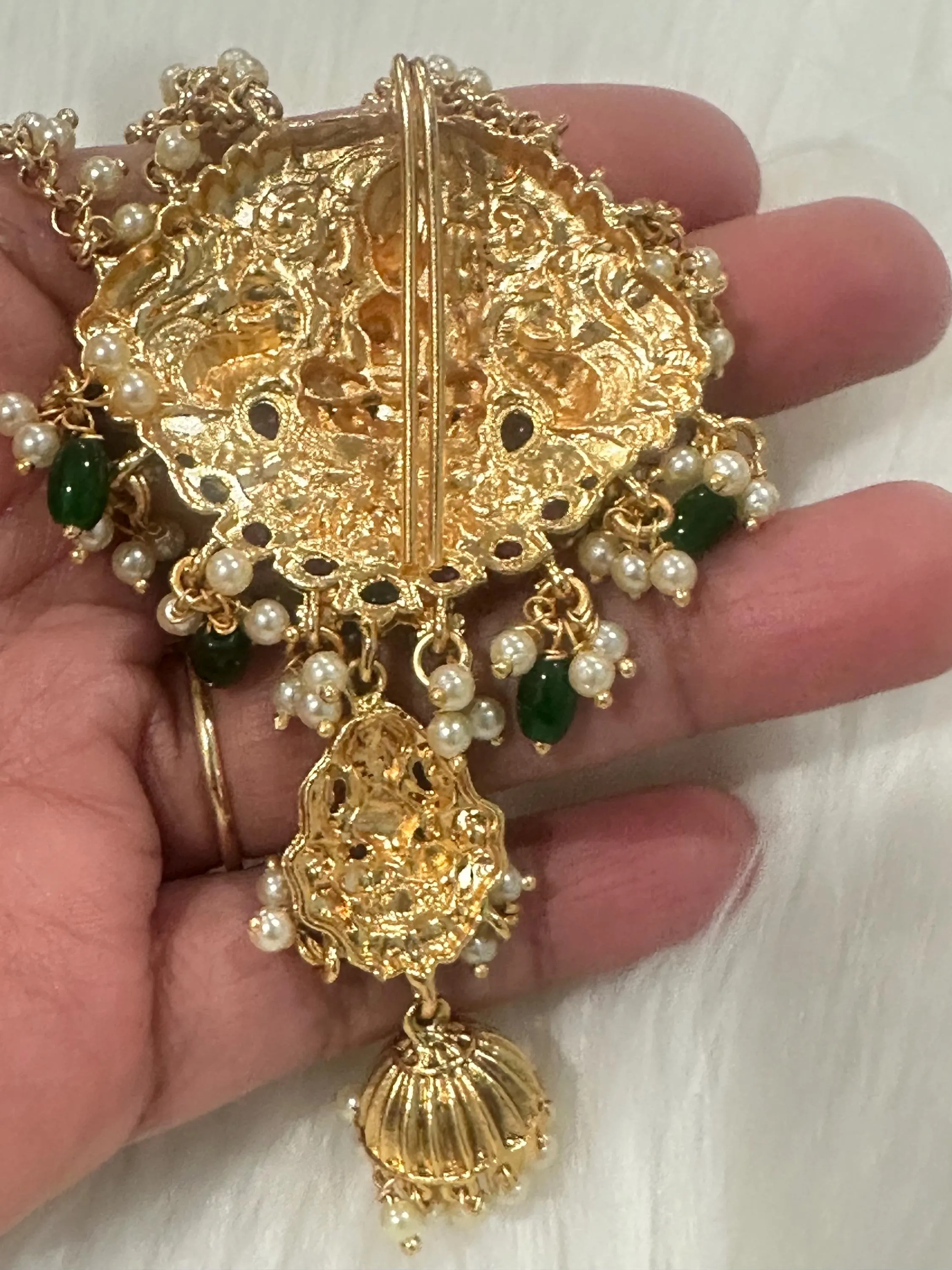 Kemp Hair Pin, Three Layered Pearl Bun Billa, Jadau Rakodi Juda Pin — view 7