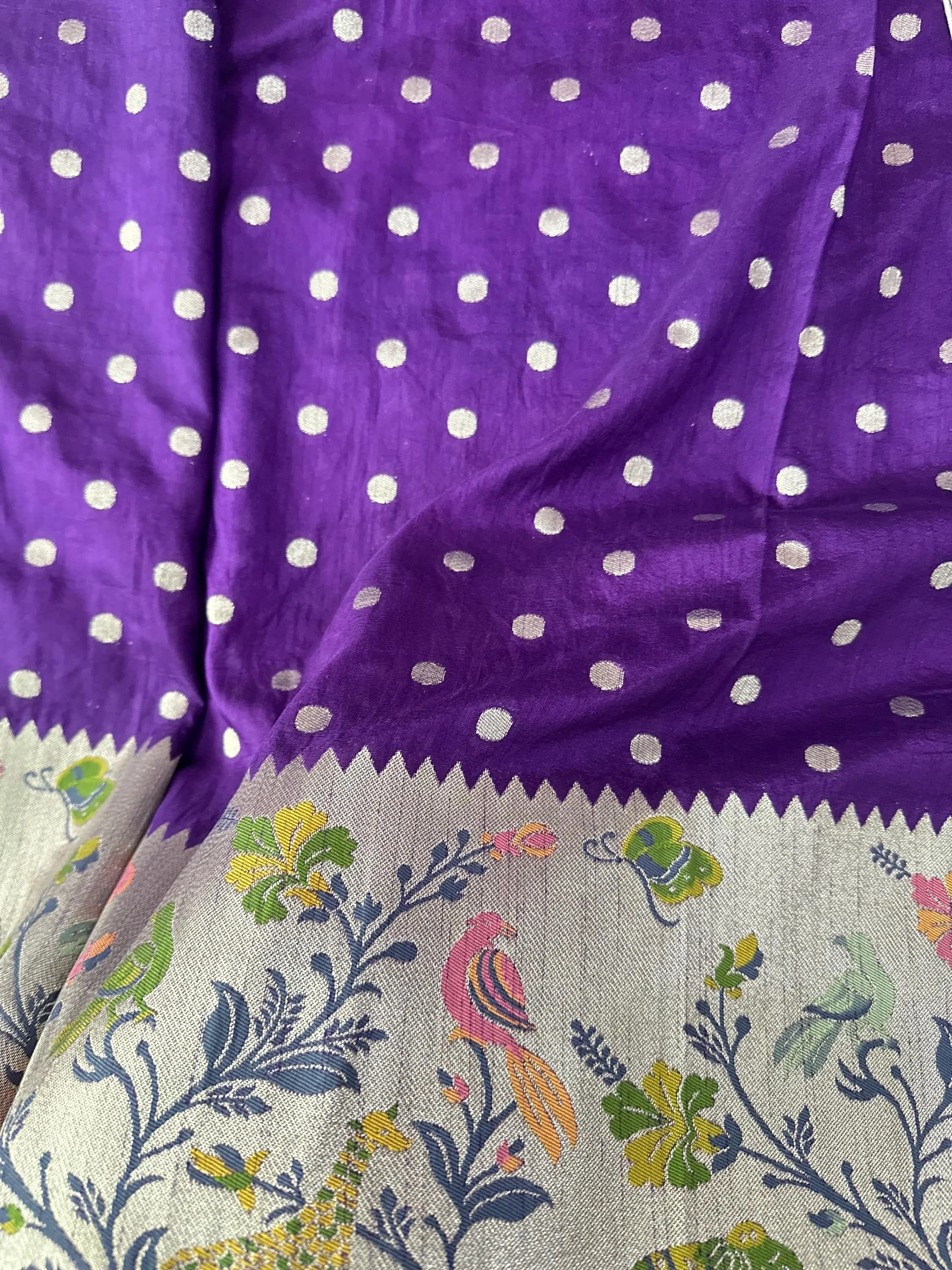 Purple Munga Crepe Saree | Paithani Border, Brocade Blouse — view 7