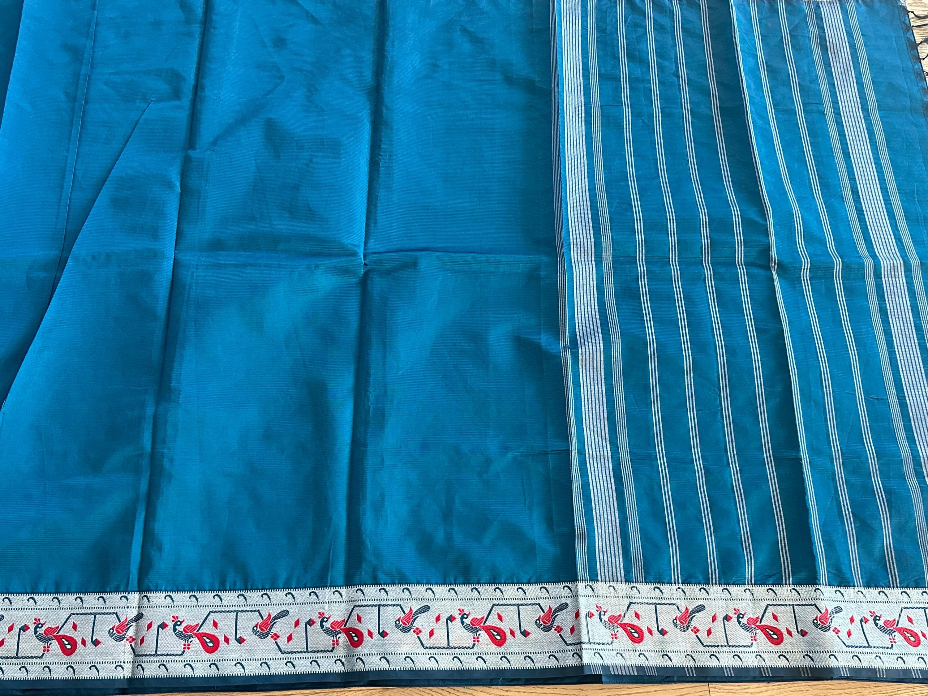 Pure Mangalagiri Handloom Silk Saree | Yellow with Silver Zari Border — view 7