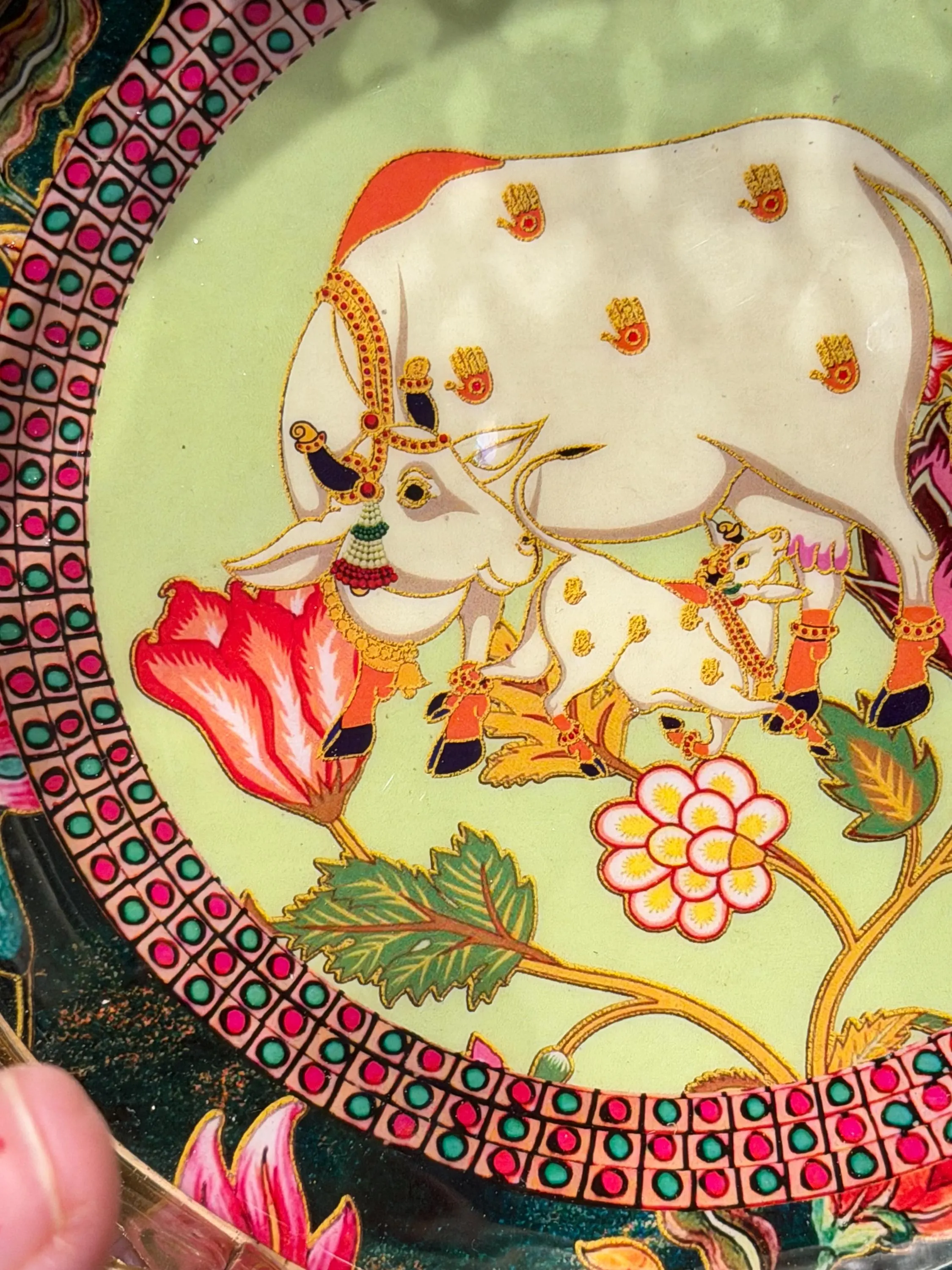 Pichwai Cow Print Metal Tray | Indian Decorative Home Decor, Wedding Return Gift (6 Inch) — view 3