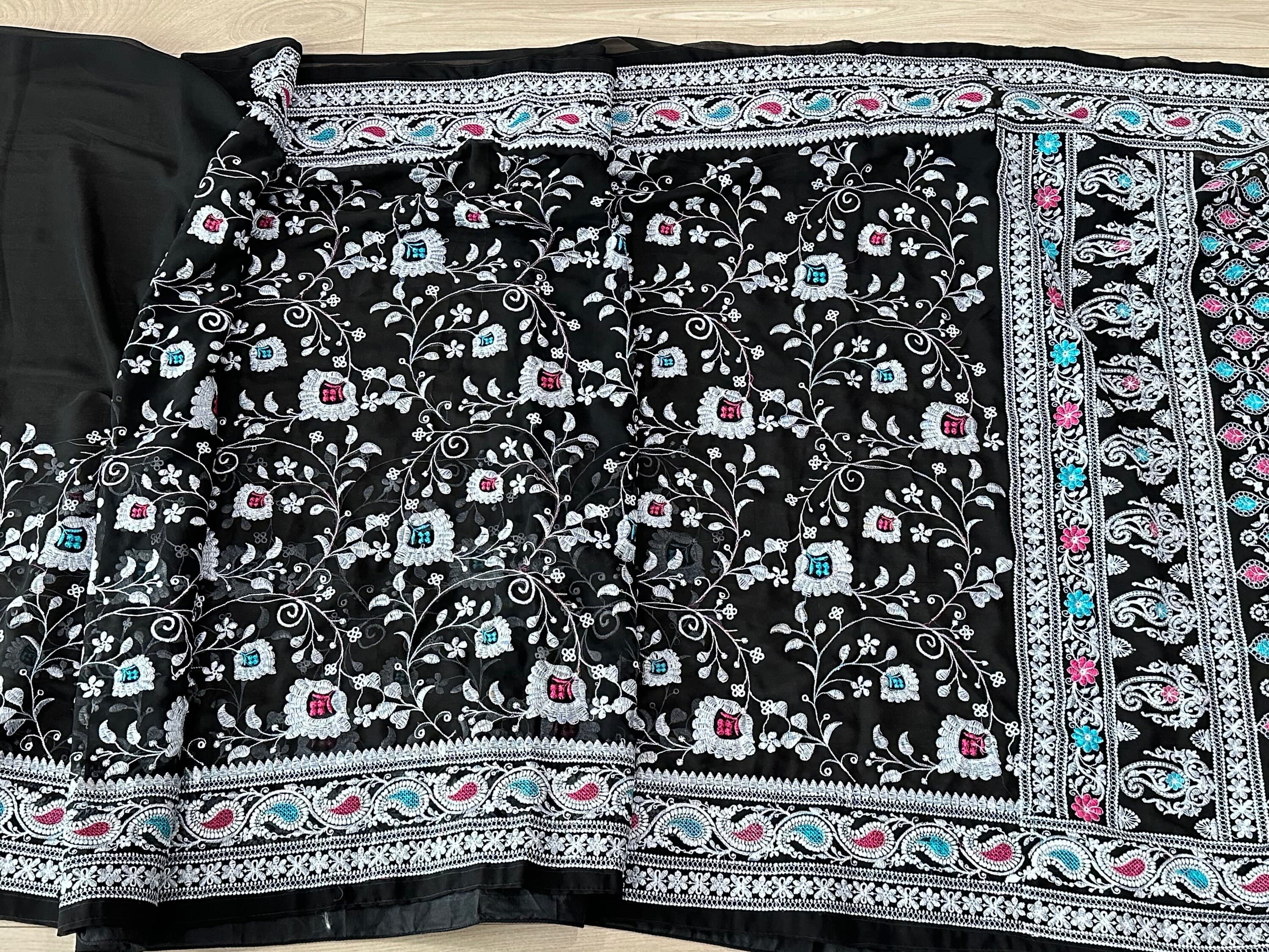Georgette Saree With Lucknowi Work With Blouse Piece — view 4