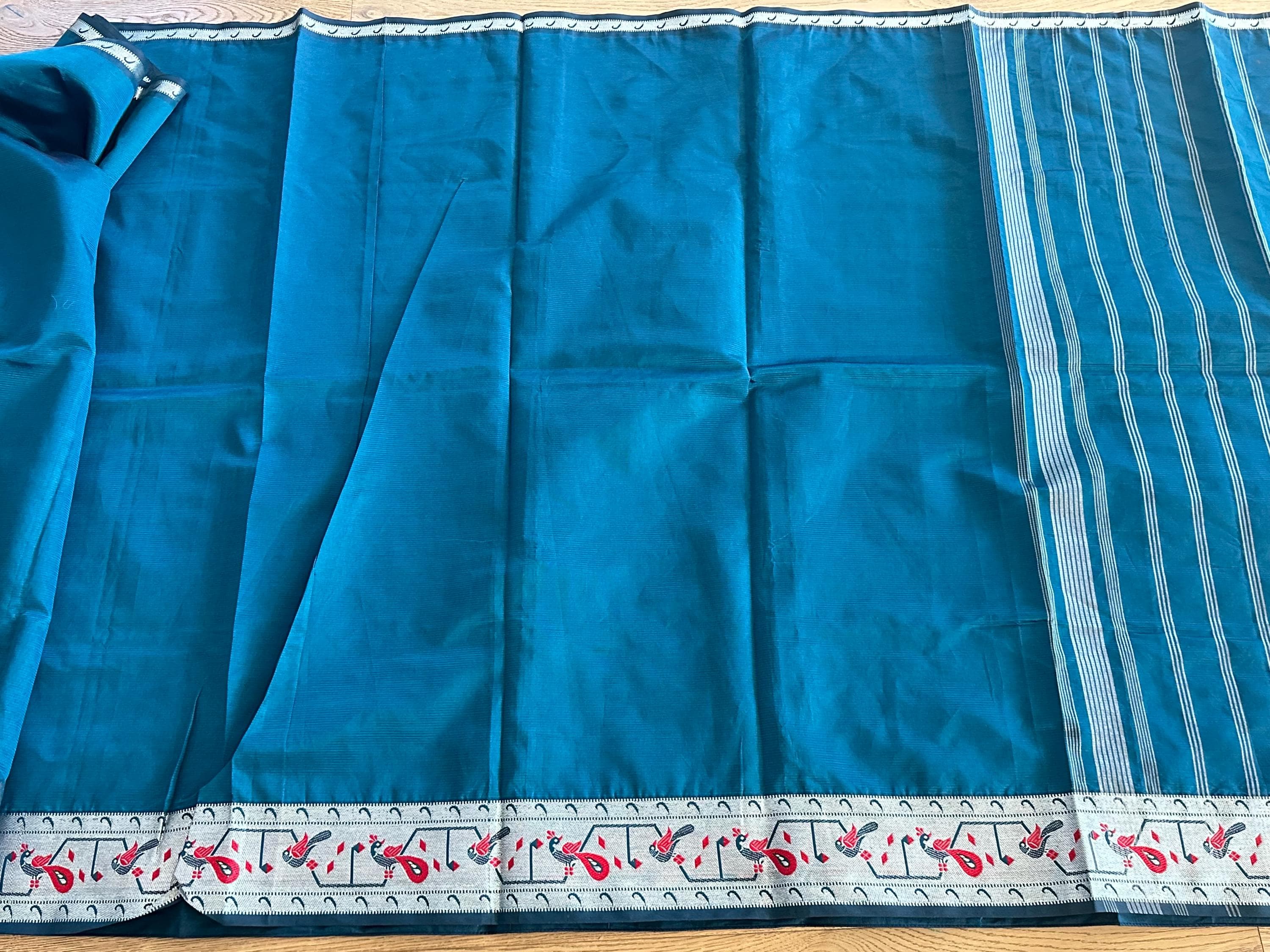 Pure Mangalagiri Handloom Silk Saree | Yellow with Silver Zari Border — view 4