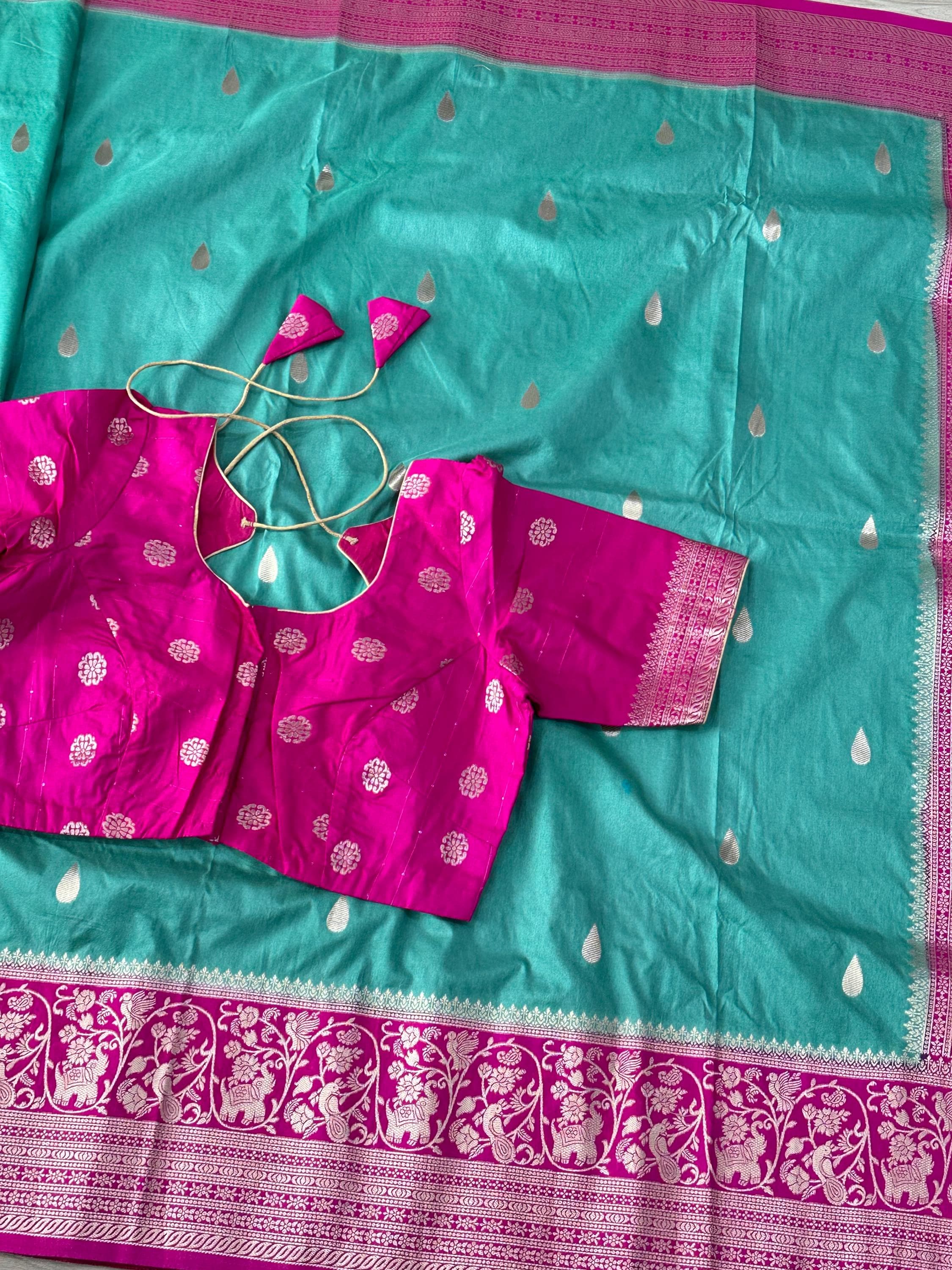 Banarasi Raw Mango Saree with Raindrop Design | Soft Fabric | Festive, Wedding, Party Wear | Traditional Indian Saree — view 5