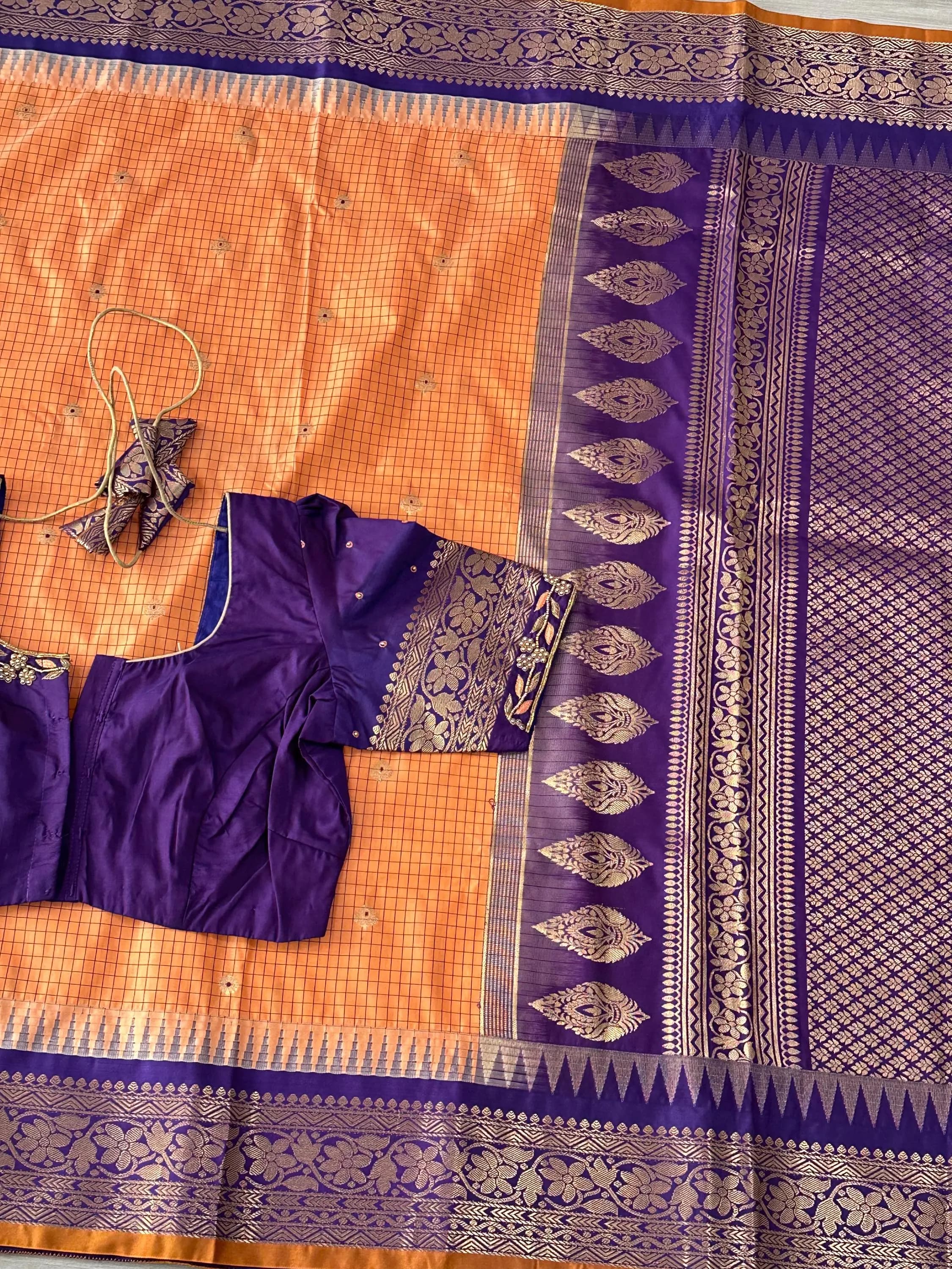 Gadwal Semi Pattu Silk Saree with Maggam Work Blouse — view 9