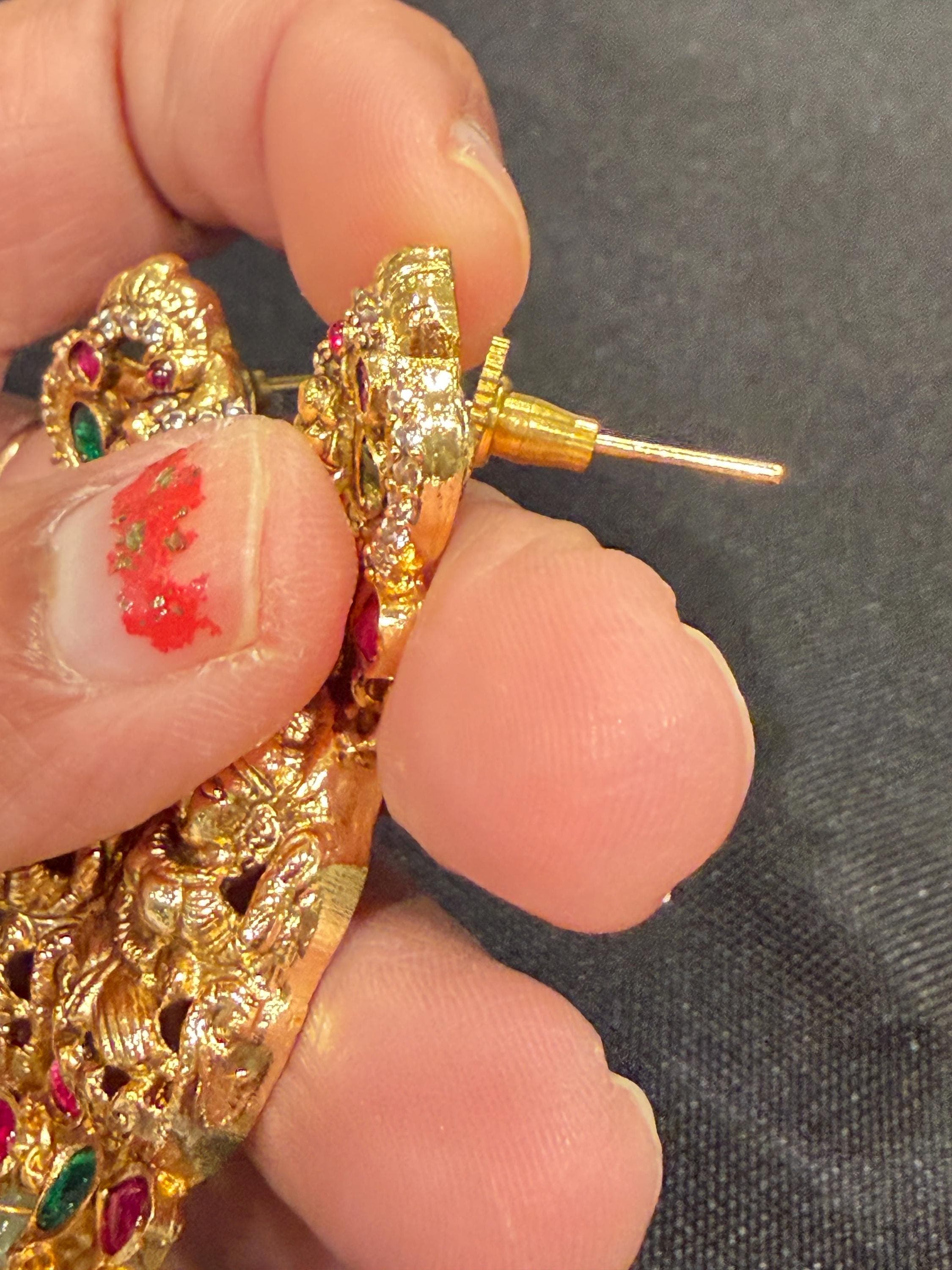 Lakshmi Jadau Kundan Earrings | Temple Jewelry with Pearl Drops — view 3