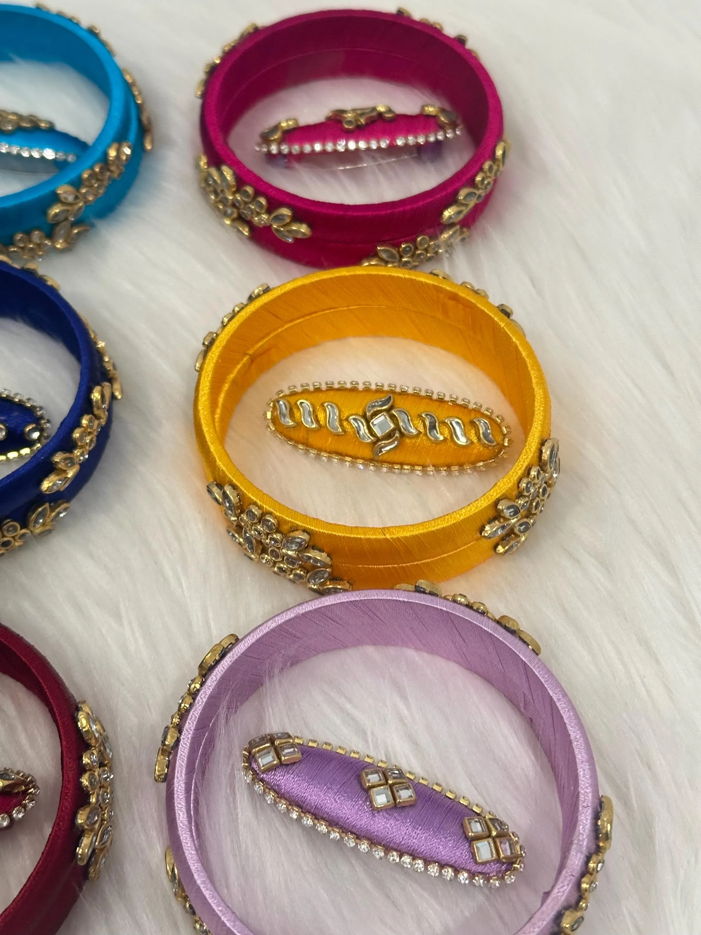 Silk Thread Bangles And Saree Pins Combo/ Bangles For Gifting/ Indian Saree Bangles/ Handmade Indian Bangles/ Indian Saree Pins — view 3