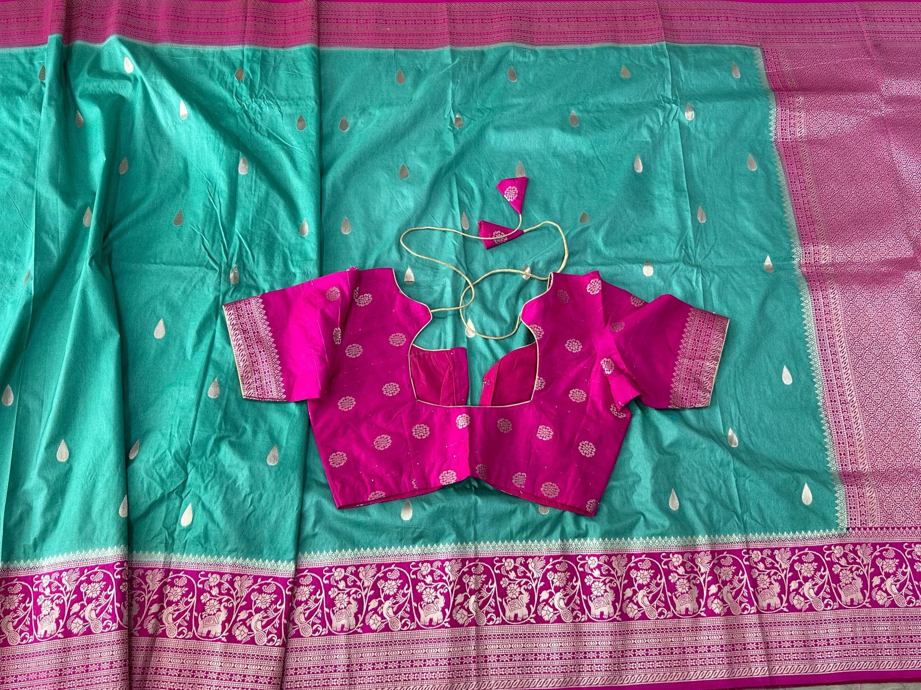 Banarasi Raw Mango Saree with Raindrop Design | Soft Fabric | Festive, Wedding, Party Wear | Traditional Indian Saree — view 4