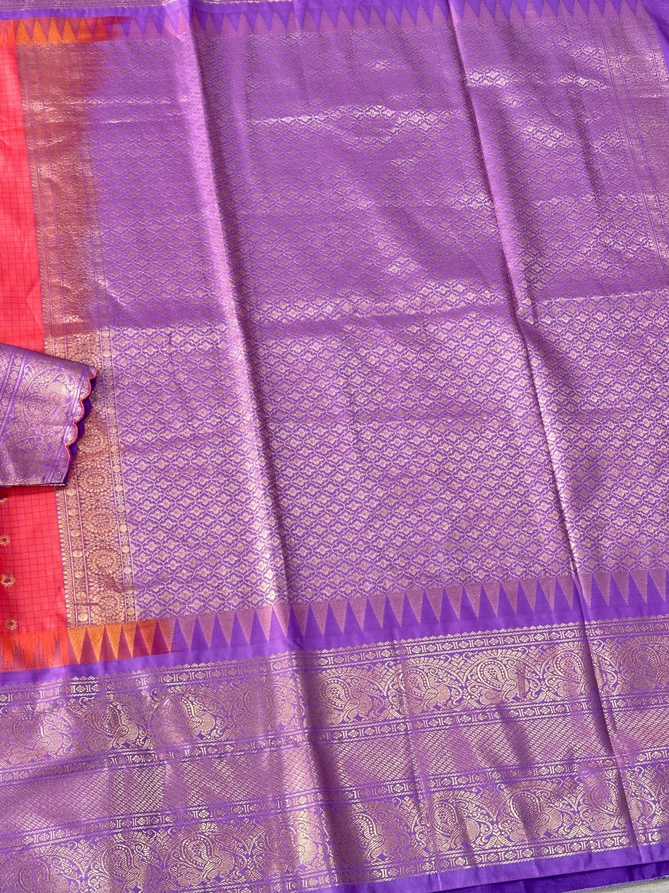 Gadwal Semi Pattu Silk Saree with Maggam Work Blouse | Indian Wedding Wear — view 7