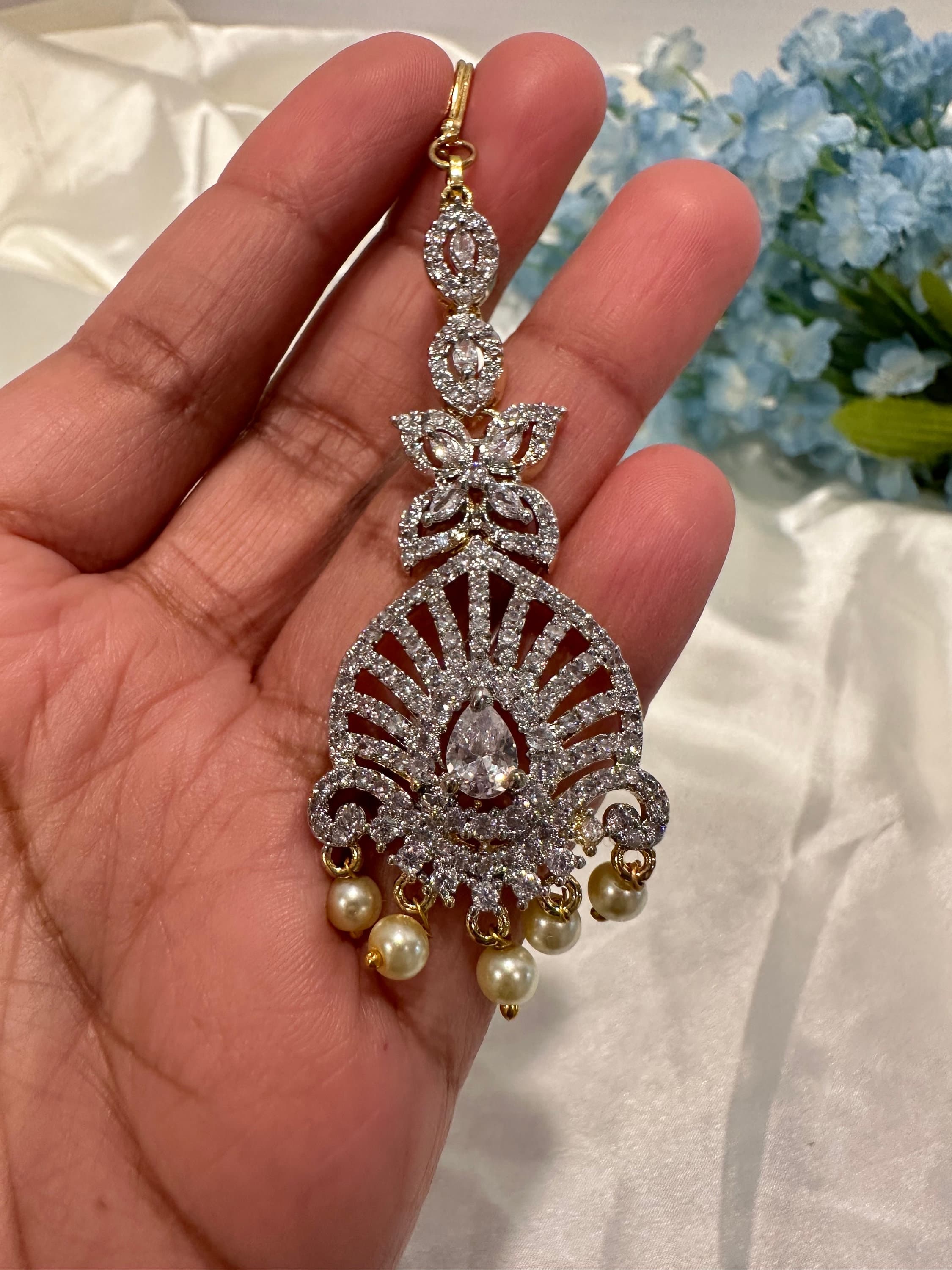 Diamond Finish maang tika/ papidi billa / Saree jewelry/ hair jewelry — view 4