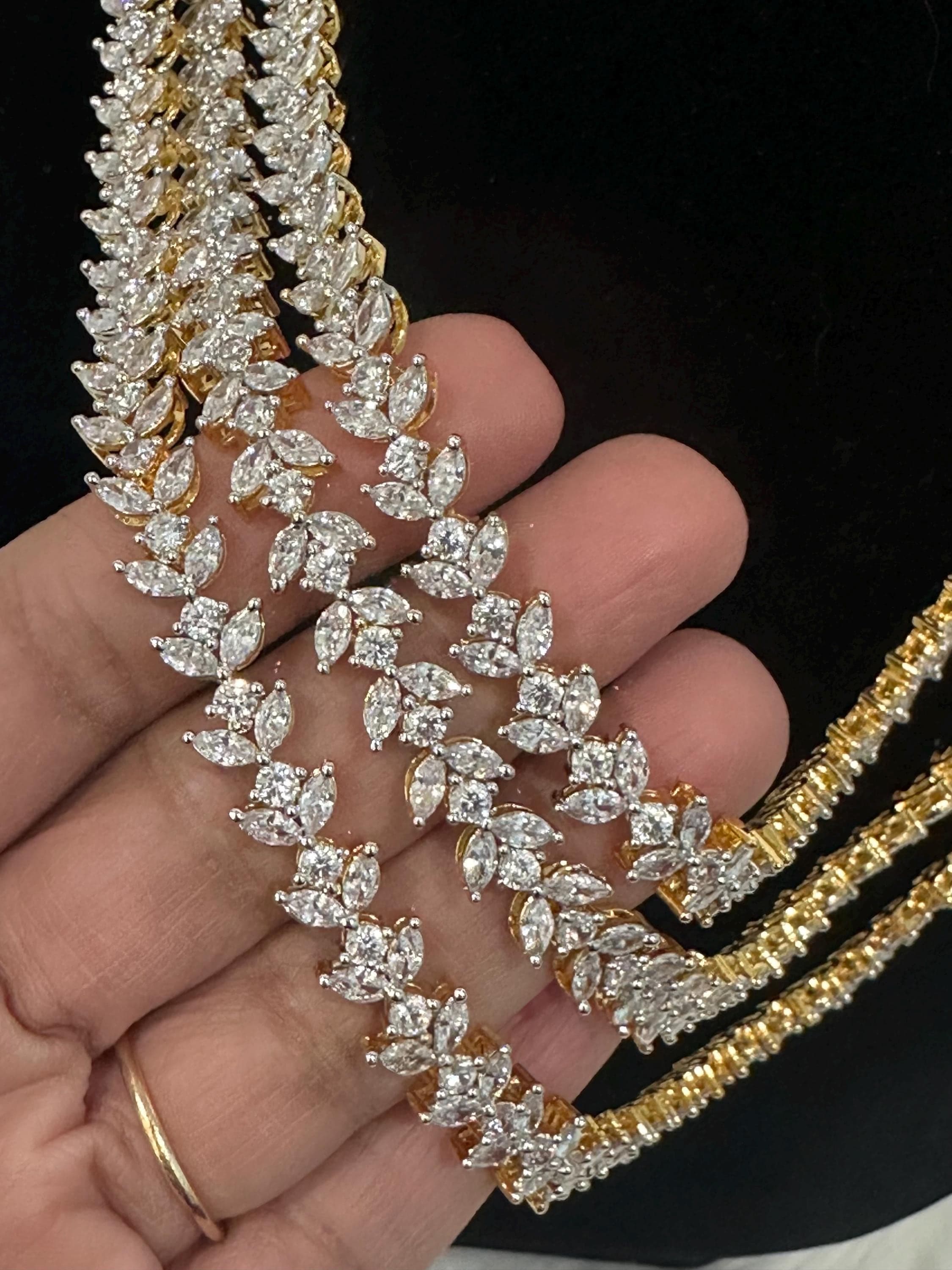 Diamond finish 3 layer haram and earrings/ earrings/ Saree jewelry/ festive/ partywear — view 6