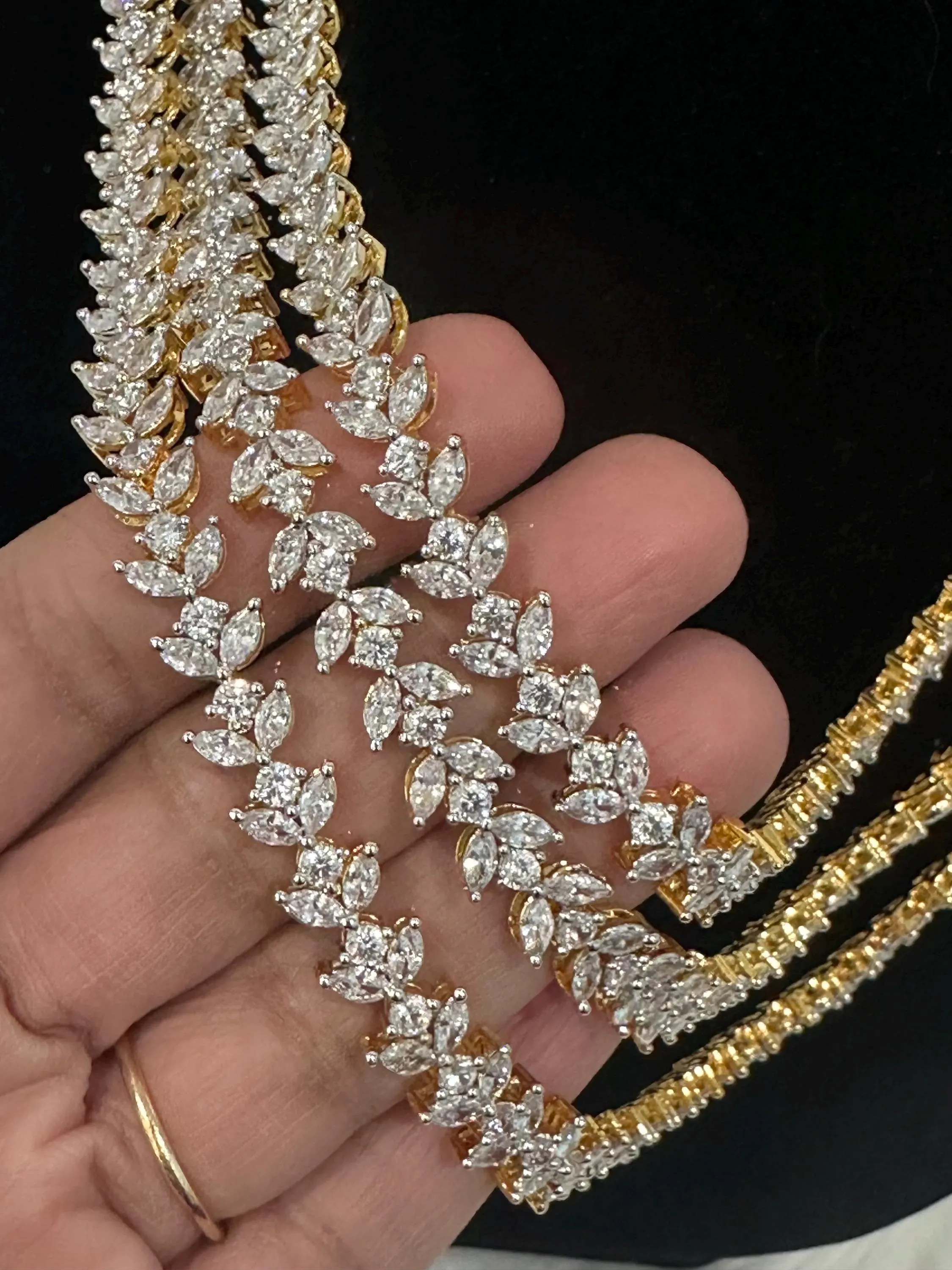 Diamond finish 3 layer haram and earrings/ earrings/ Saree jewelry/ festive/ partywear — view 6