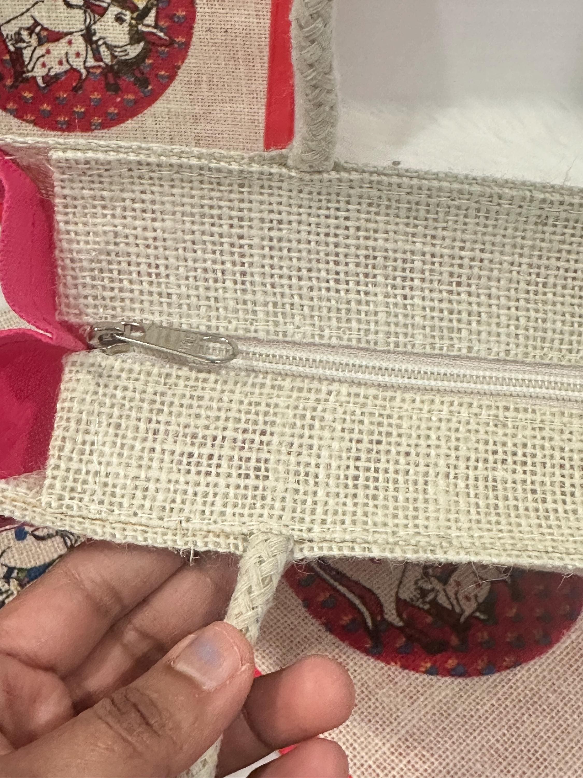 PREORDER: Pichwai Cow Design Jute Thamboolam Bag Pack Of 10 | Perfect for Weddings,Housewarming, Handbags Gift Bags — view 5