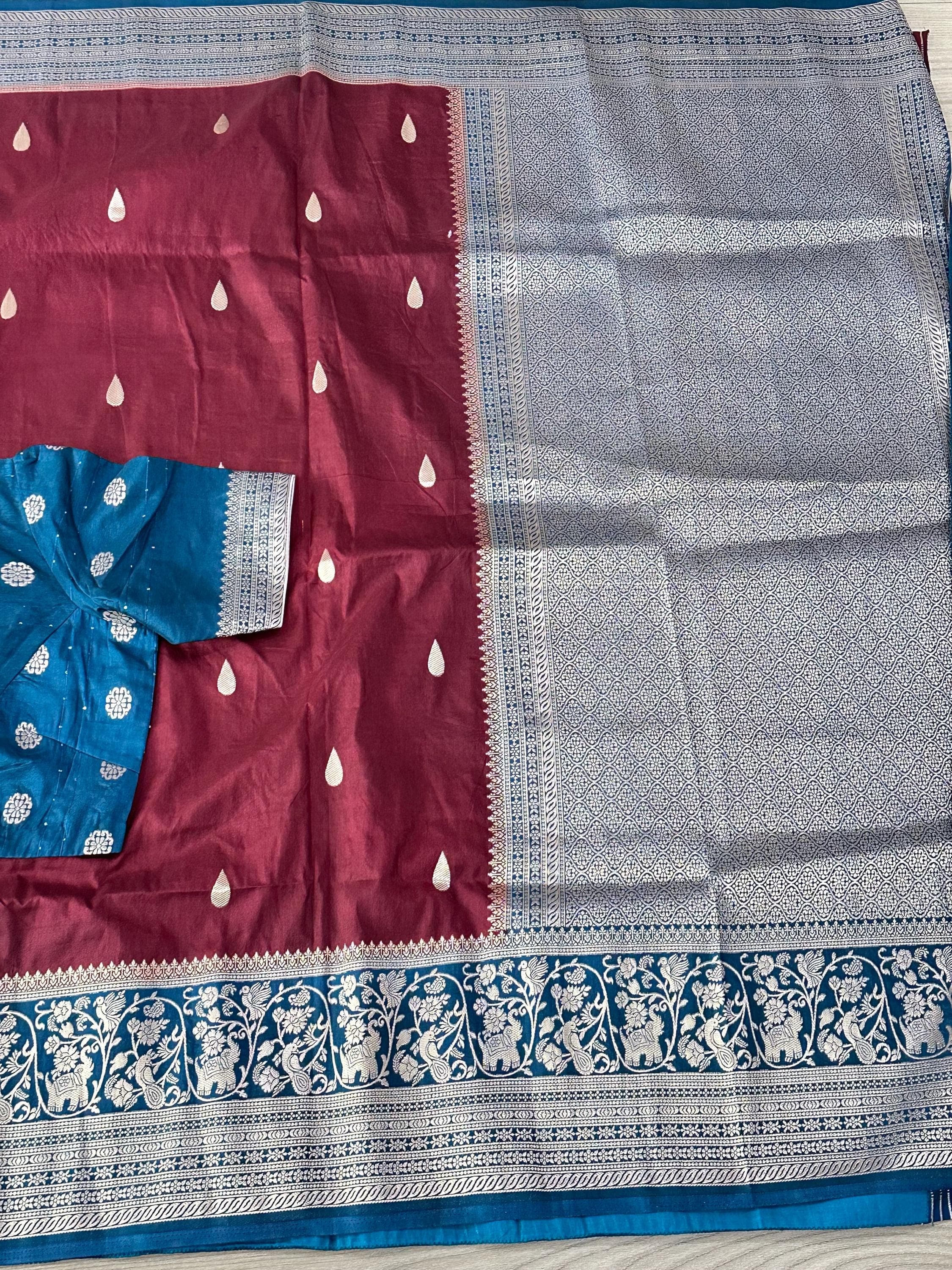 Banarasi Raw Mango Saree with Raindrop Design | Soft Fabric | Festive, Wedding, Party Wear | Traditional Indian Saree — view 10