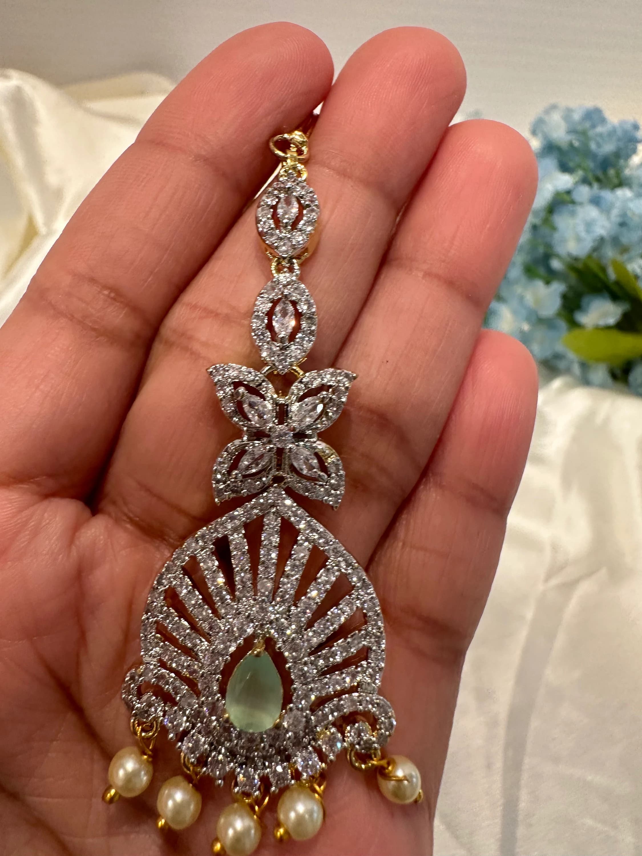 Diamond Finish maang tika/ papidi billa / Saree jewelry/ hair jewelry — view 4