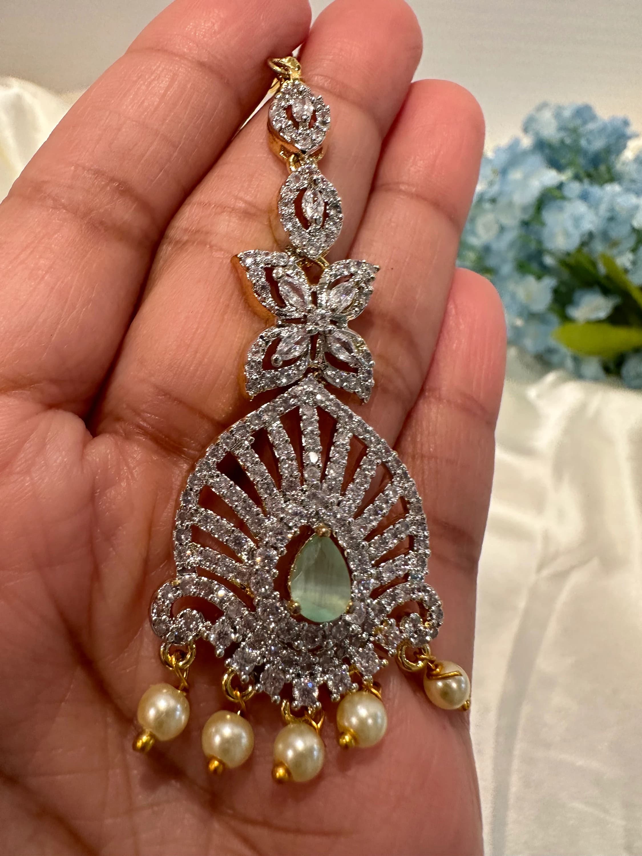 Diamond Finish maang tika/ papidi billa / Saree jewelry/ hair jewelry — view 5