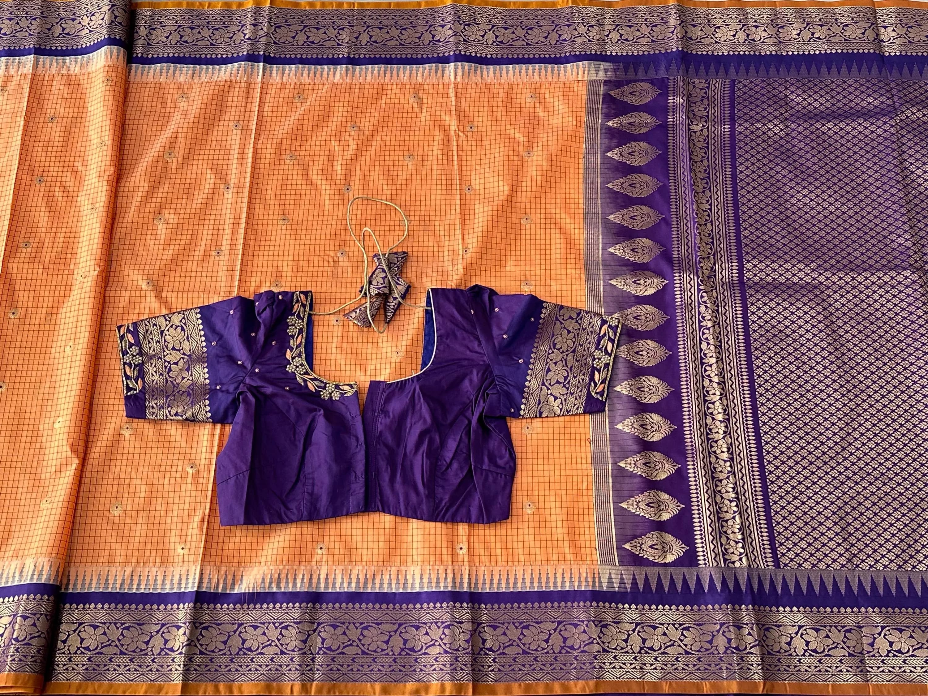 Gadwal Semi Pattu Silk Saree with Maggam Work Blouse — view 8