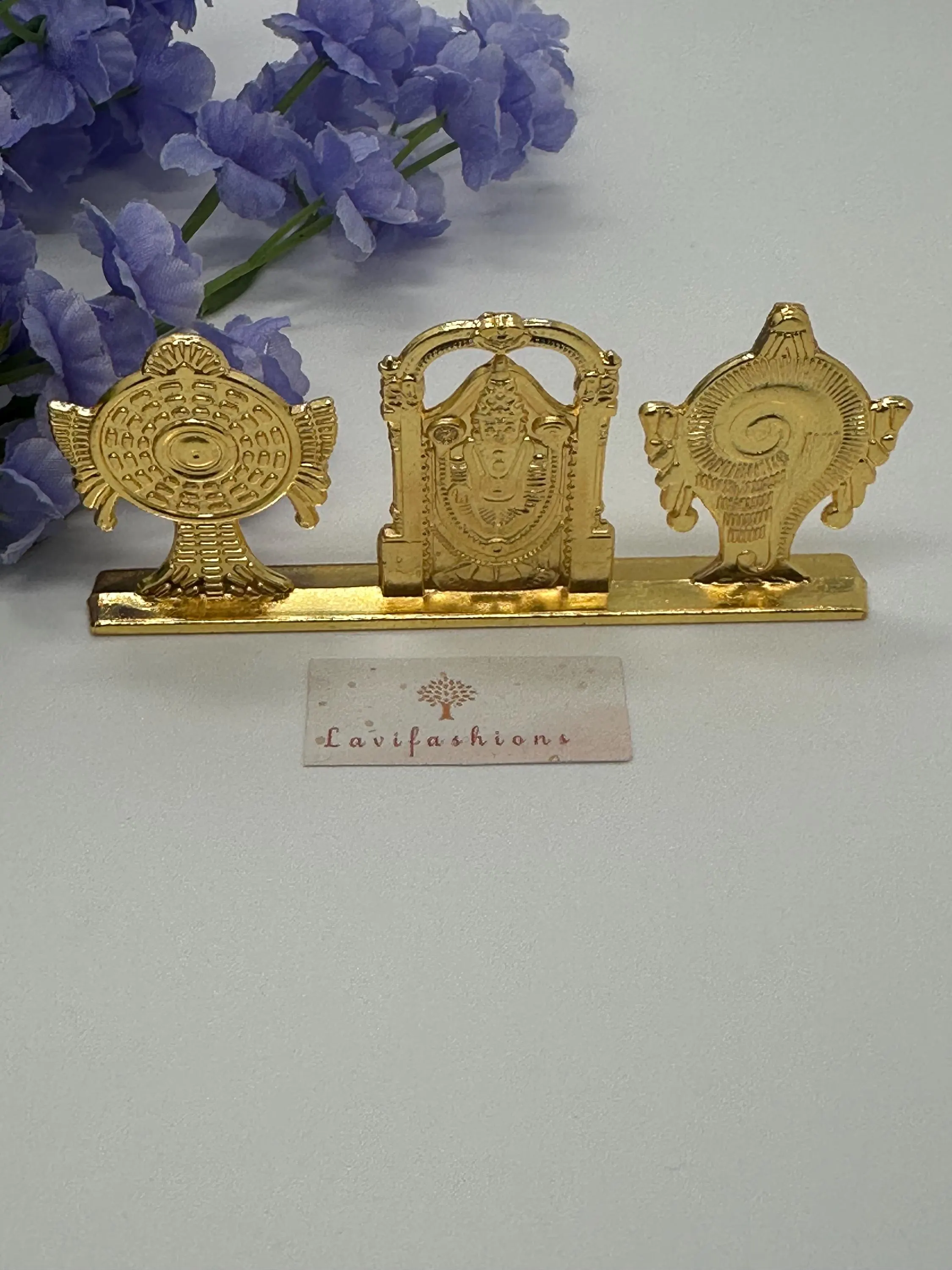 Shanku Chakra Namam Metal Idol | Gold Venkateswara Symbol Pooja Decor, Wedding Favor — view 5