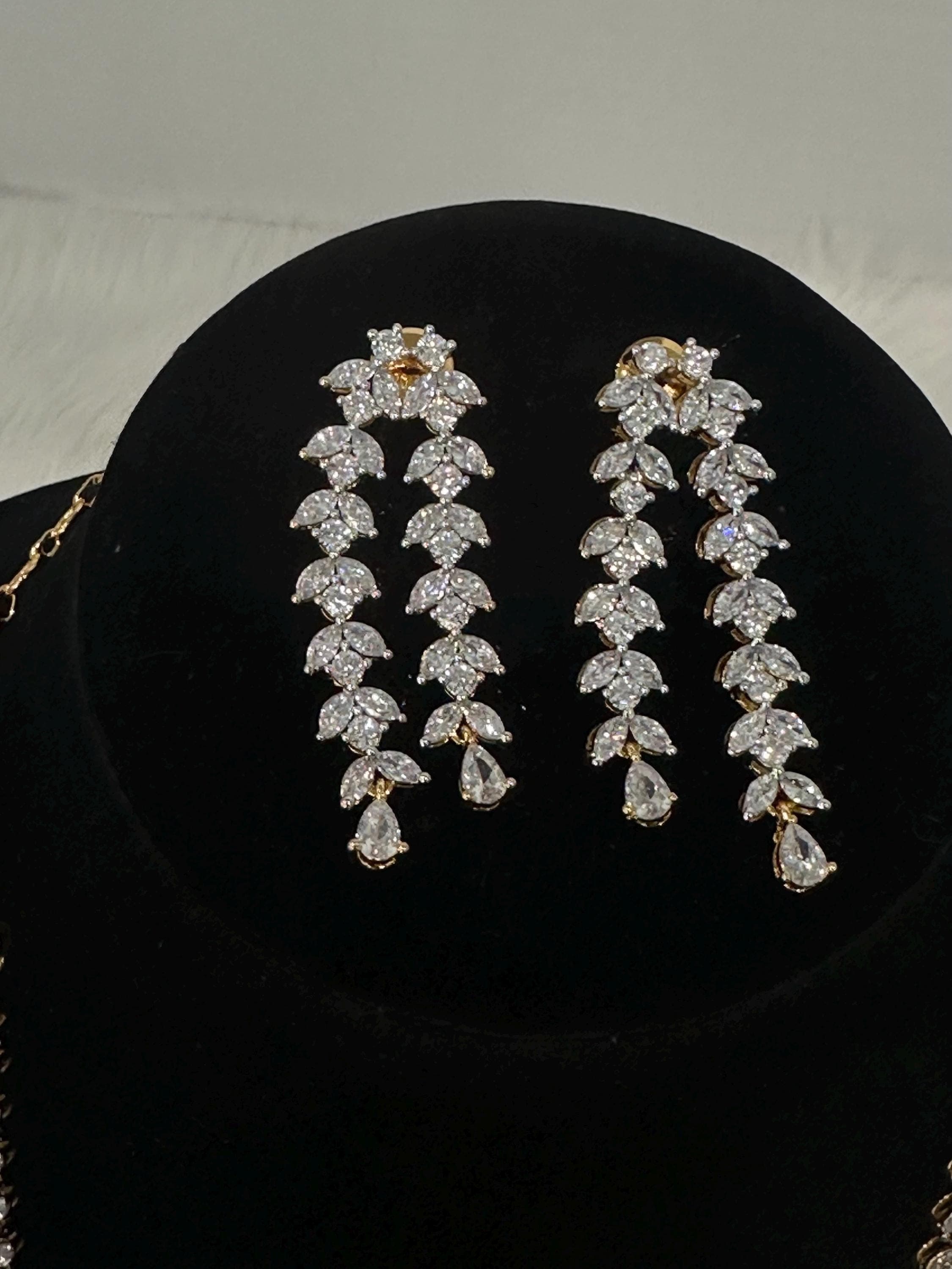 Diamond finish 3 layer haram and earrings/ earrings/ Saree jewelry/ festive/ partywear — view 4