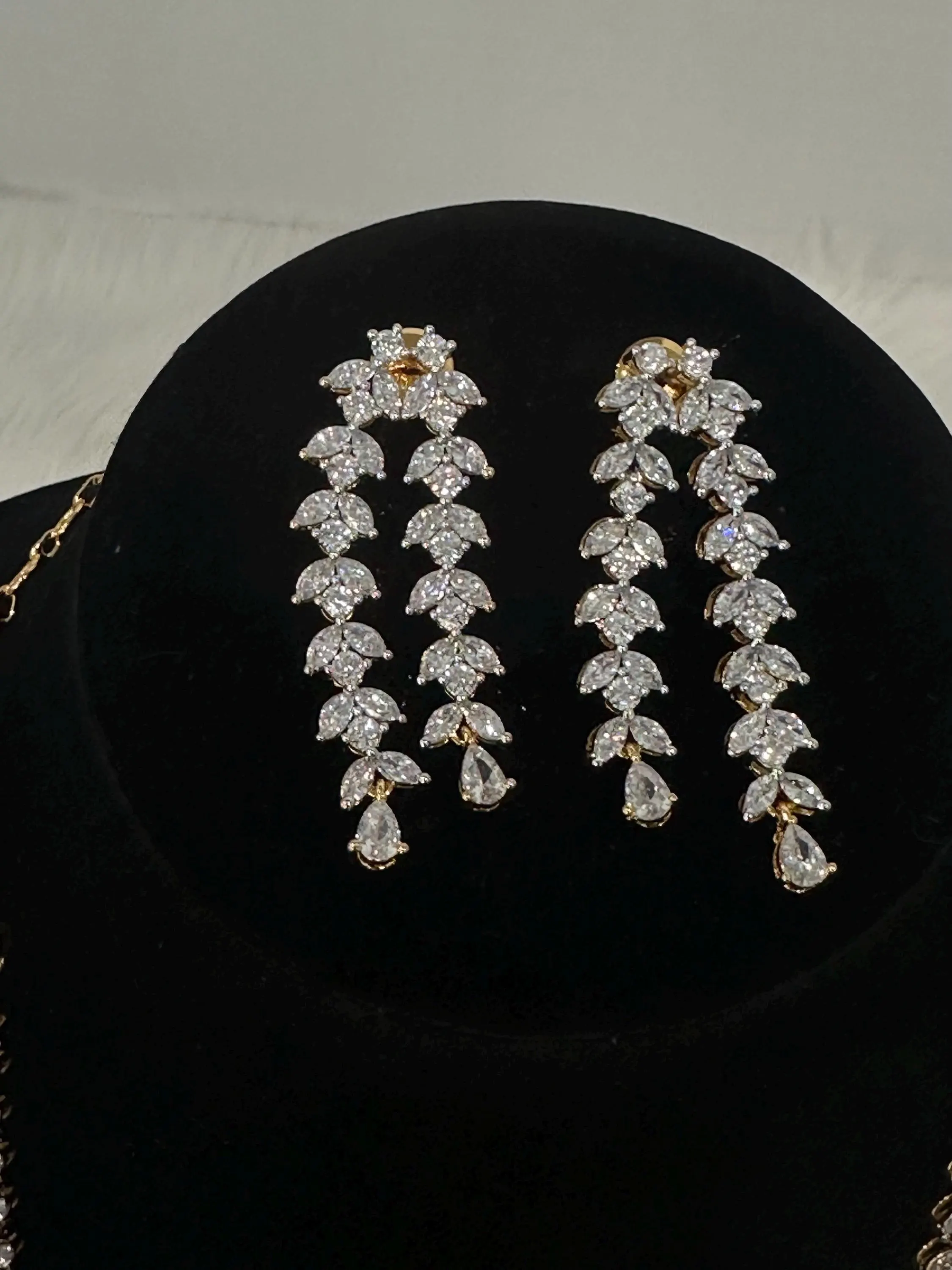Diamond finish 3 layer haram and earrings/ earrings/ Saree jewelry/ festive/ partywear — view 4