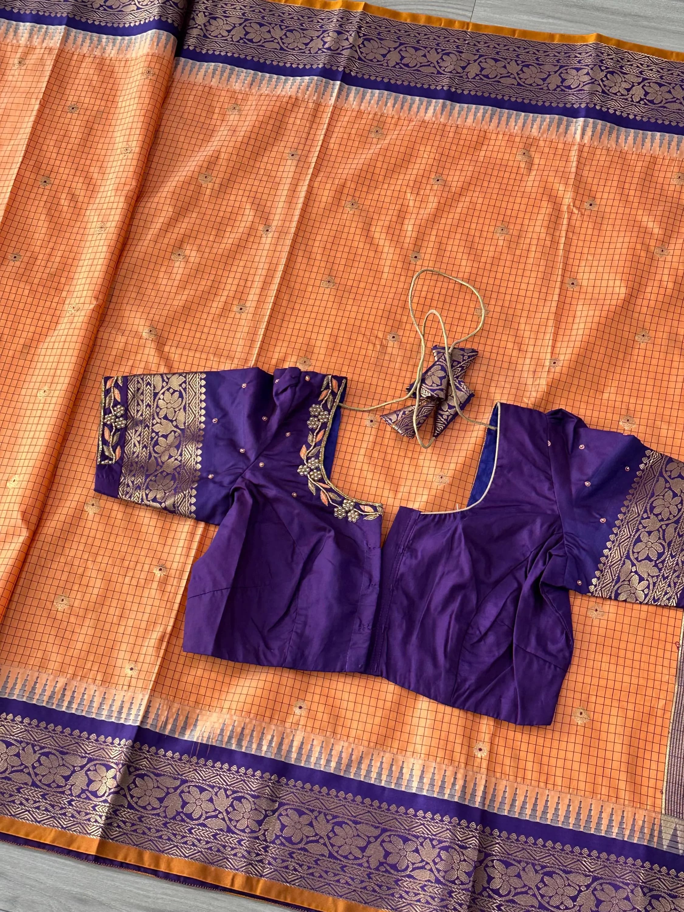 Gadwal Semi Pattu Silk Saree with Maggam Work Blouse — view 5