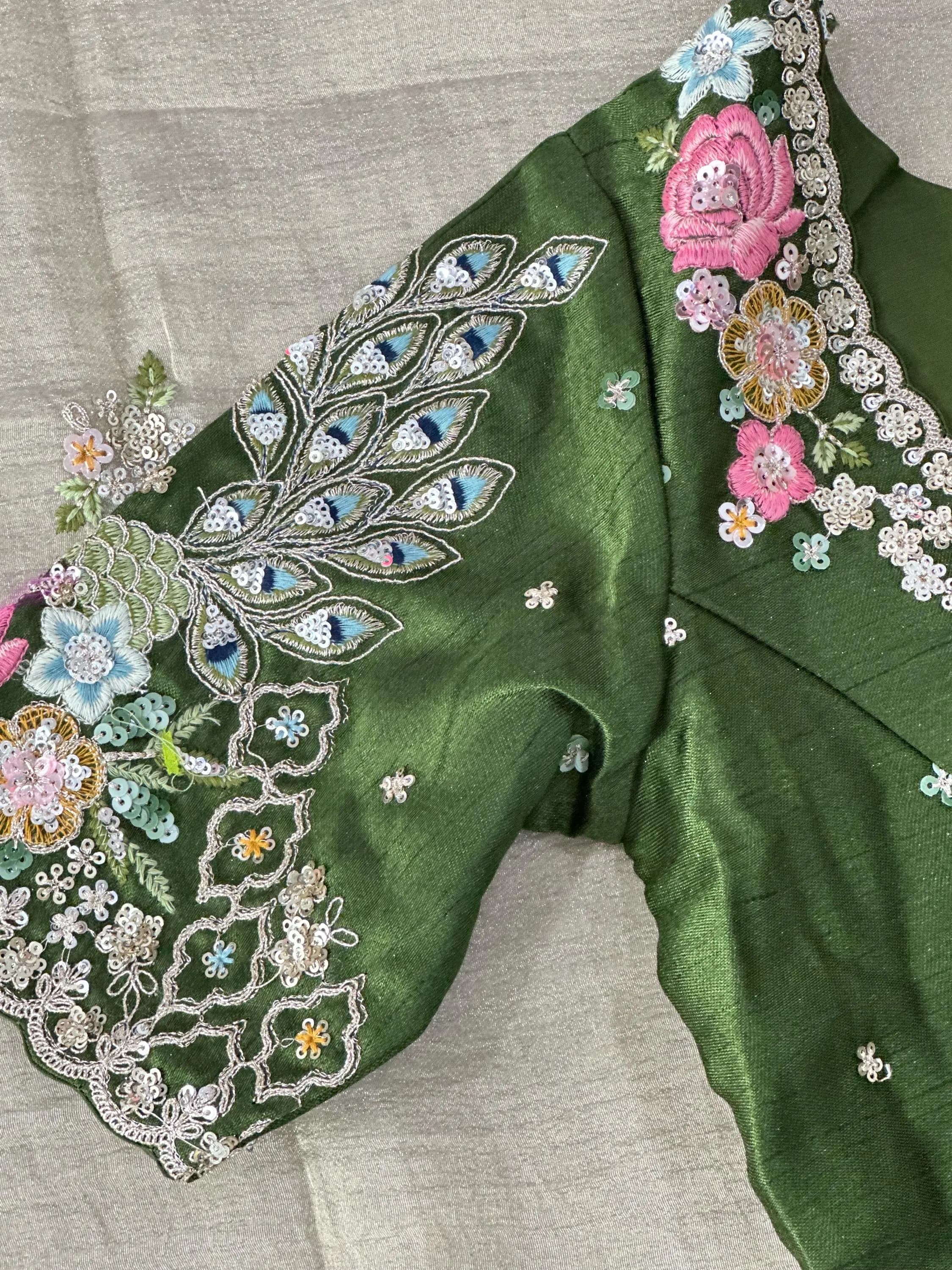Tissue Saree with Coding Work Motifs and Scalloped Border | Party Wear Saree — view 6