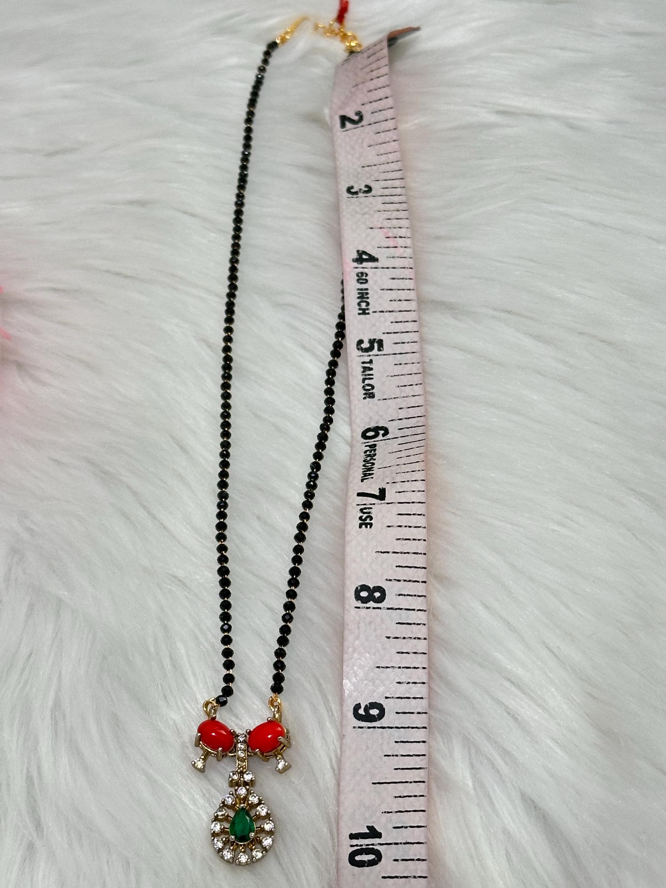 Black Bead Mangalsutra with Coral and Green Stones | Traditional Hindu Necklace — view 6