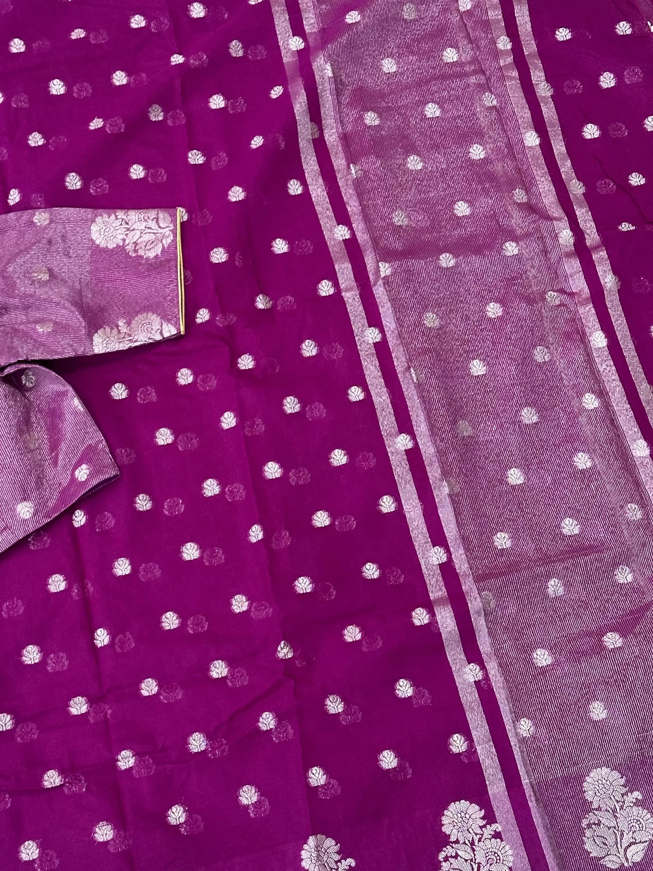 Banarasi Raw Mango Silk Saree With Stitched Blouse — view 3