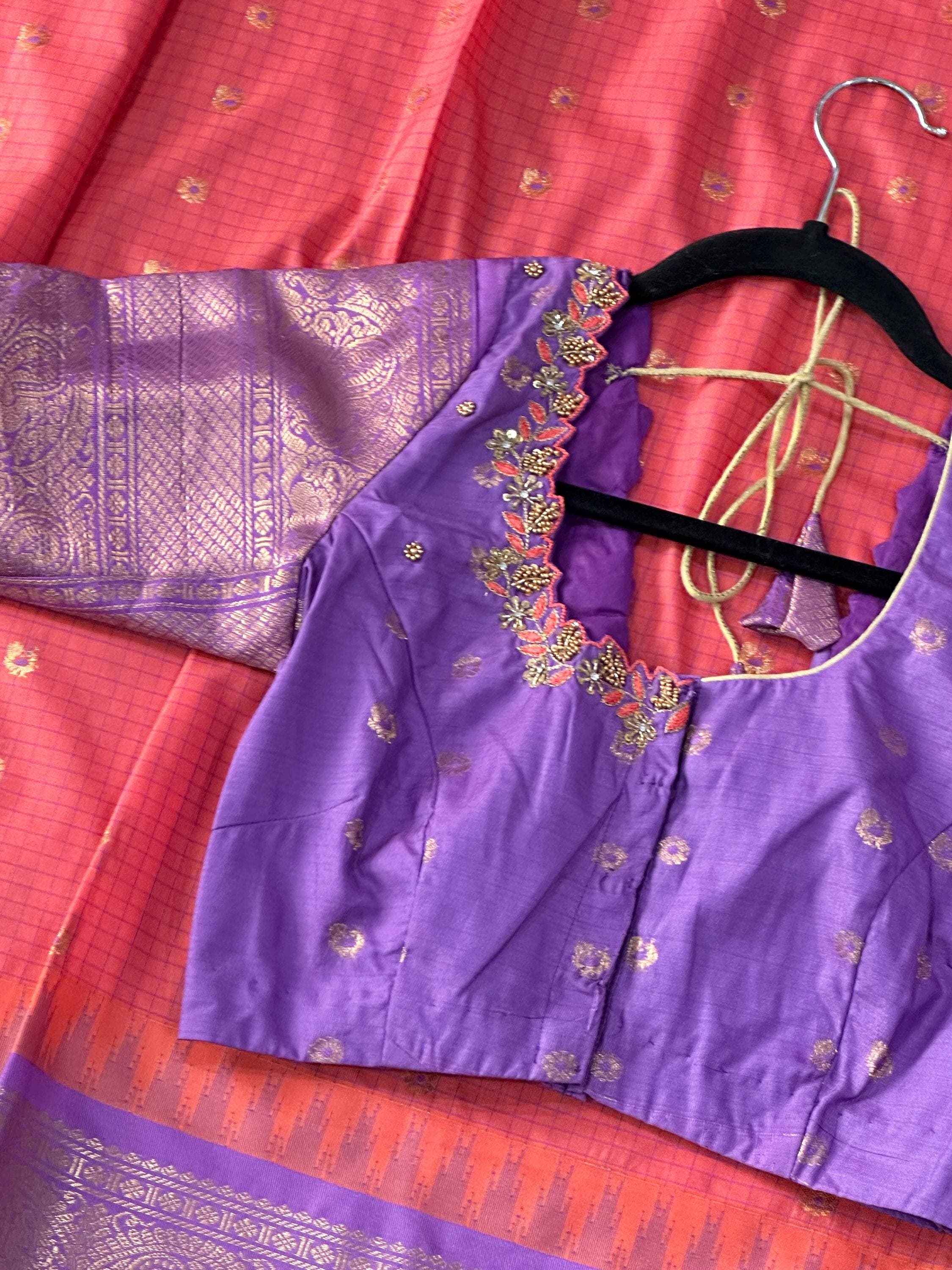 Gadwal Semi Pattu Silk Saree with Maggam Work Blouse | Indian Wedding Wear — view 4