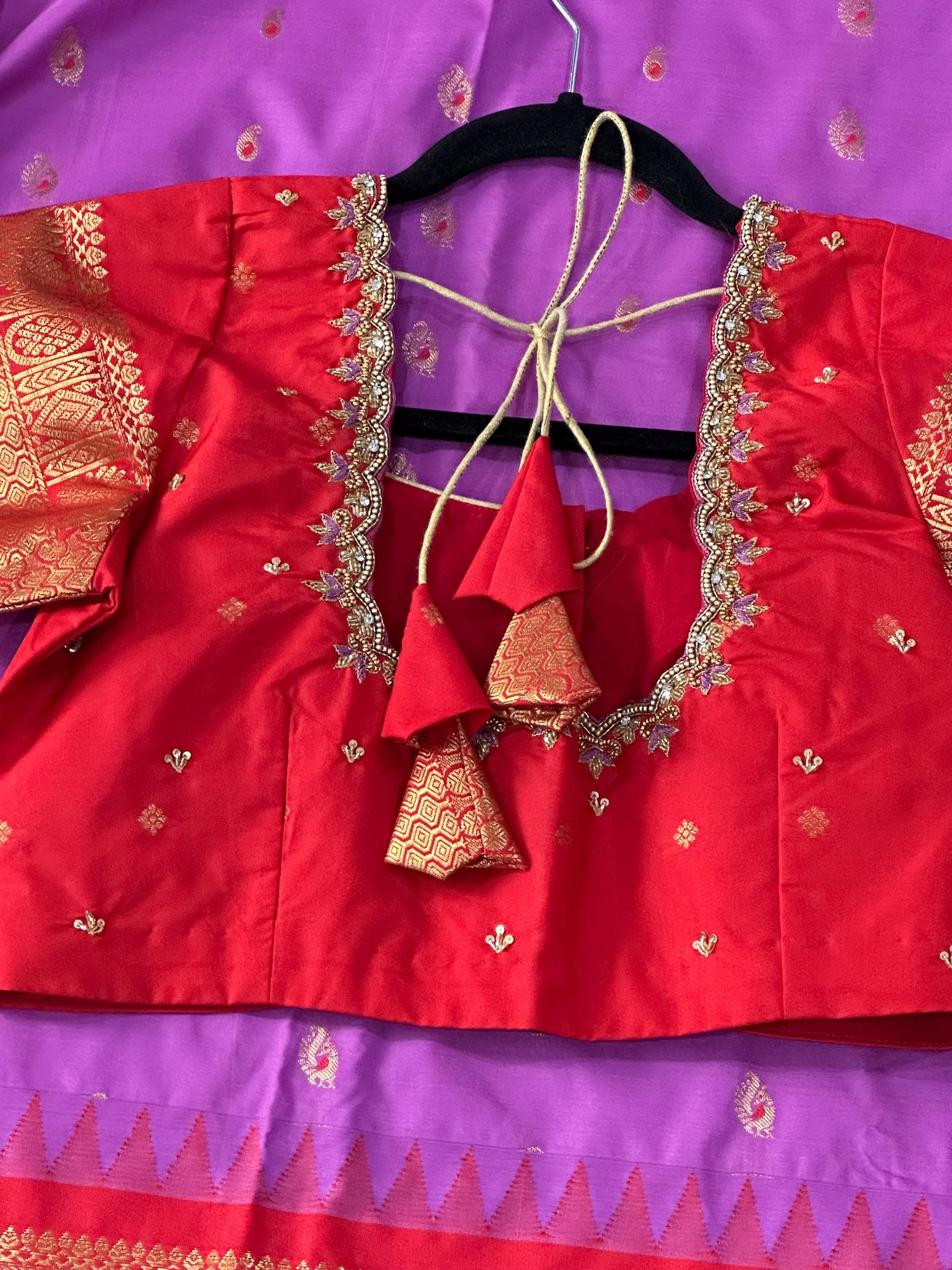 Gadwal Semi Pattu Silk Saree | Stitched Maggam Work Blouse — view 8
