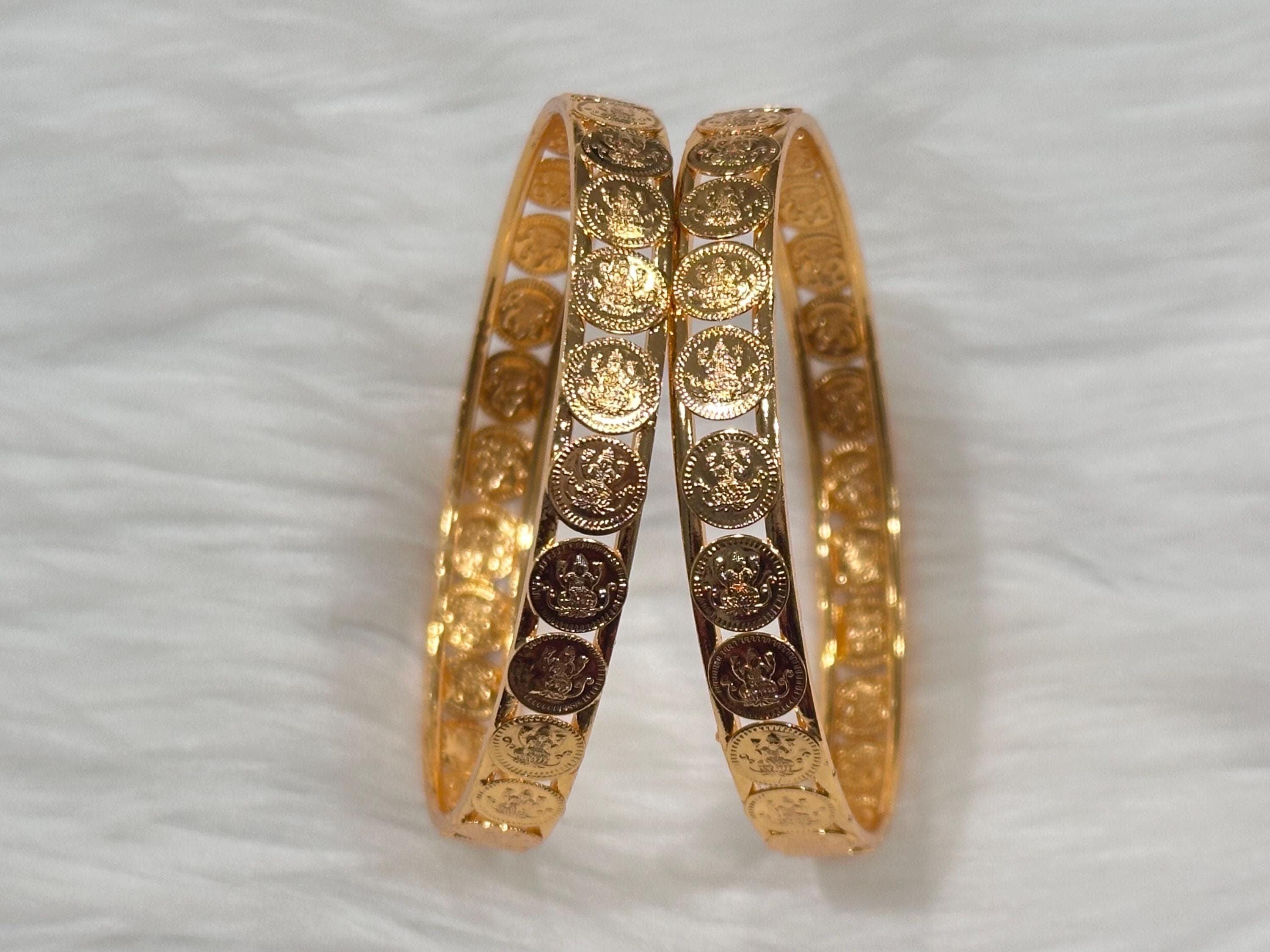 Gold Plated Goddess Laxmi Bangles | Traditional Indian Jewelry (Set of 2) — view 4