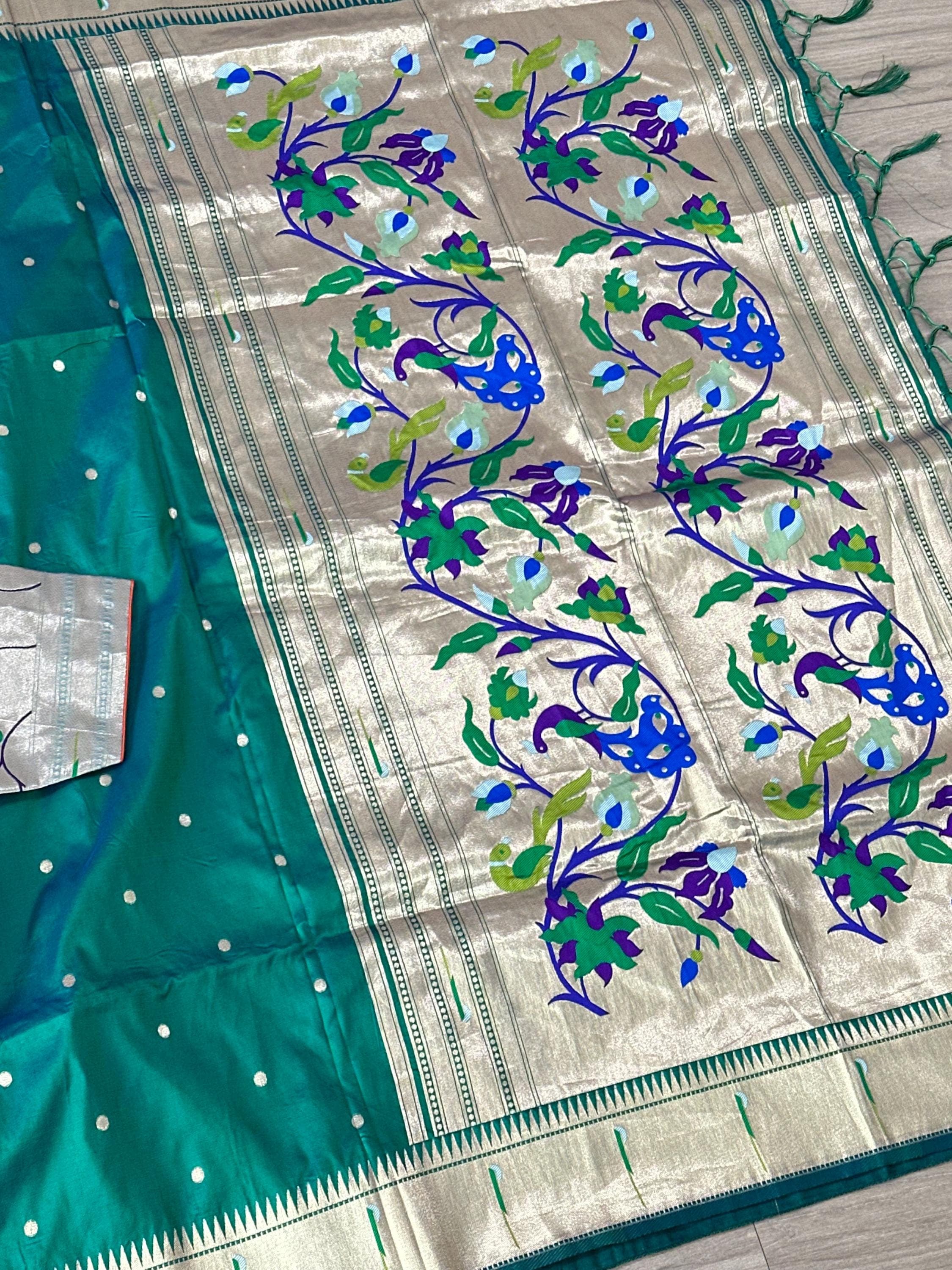 Zari Weaving Paithani Saree | Muniya Border, Brocade Blouse — view 8