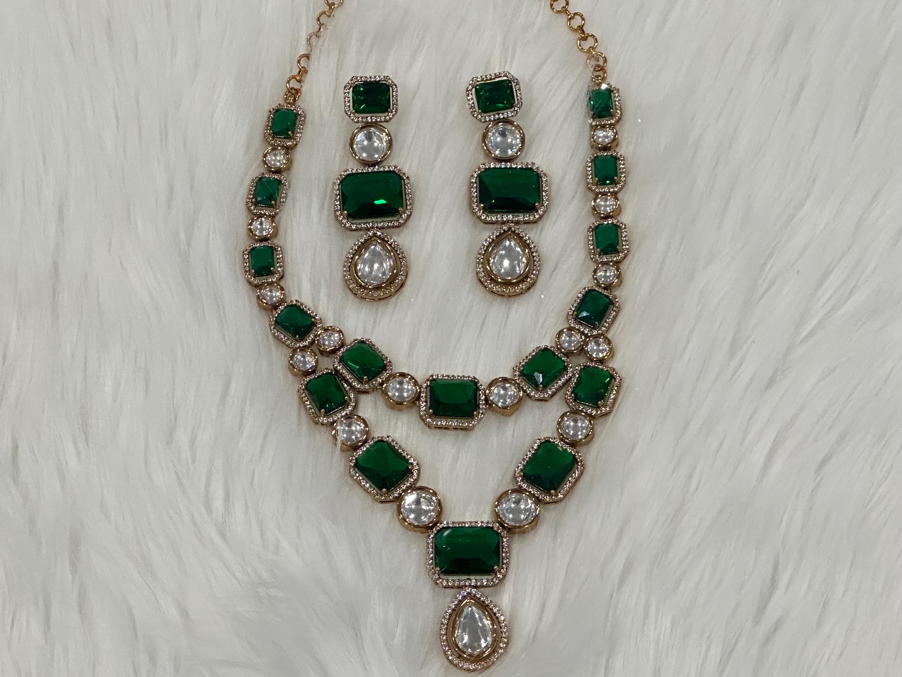Victorian statement necklace and earrings/ earrings/ Saree jewelry/ festive/ partywear — view 3