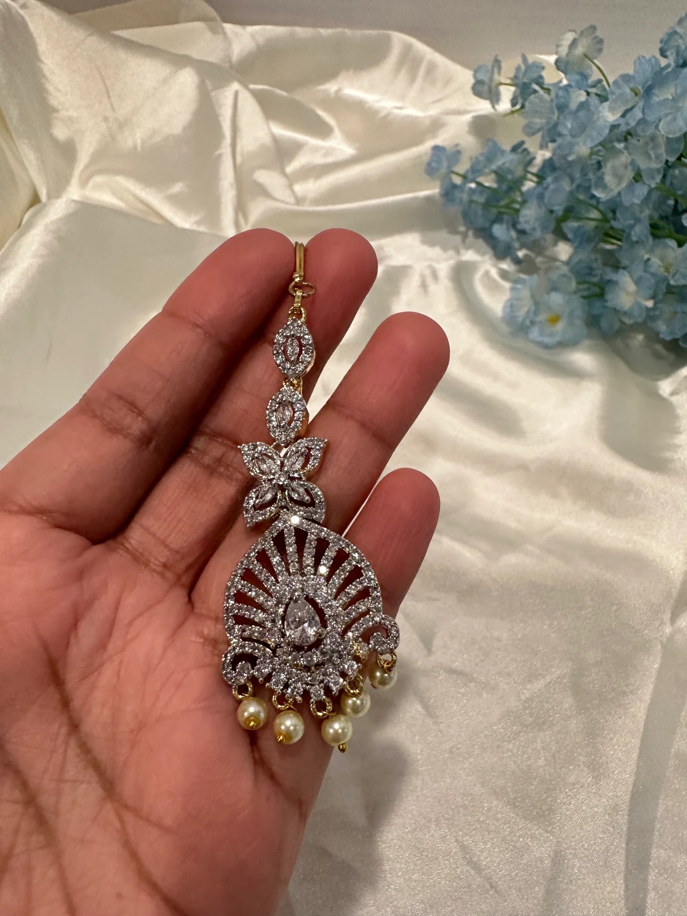 Diamond Finish maang tika/ papidi billa / Saree jewelry/ hair jewelry — view 3