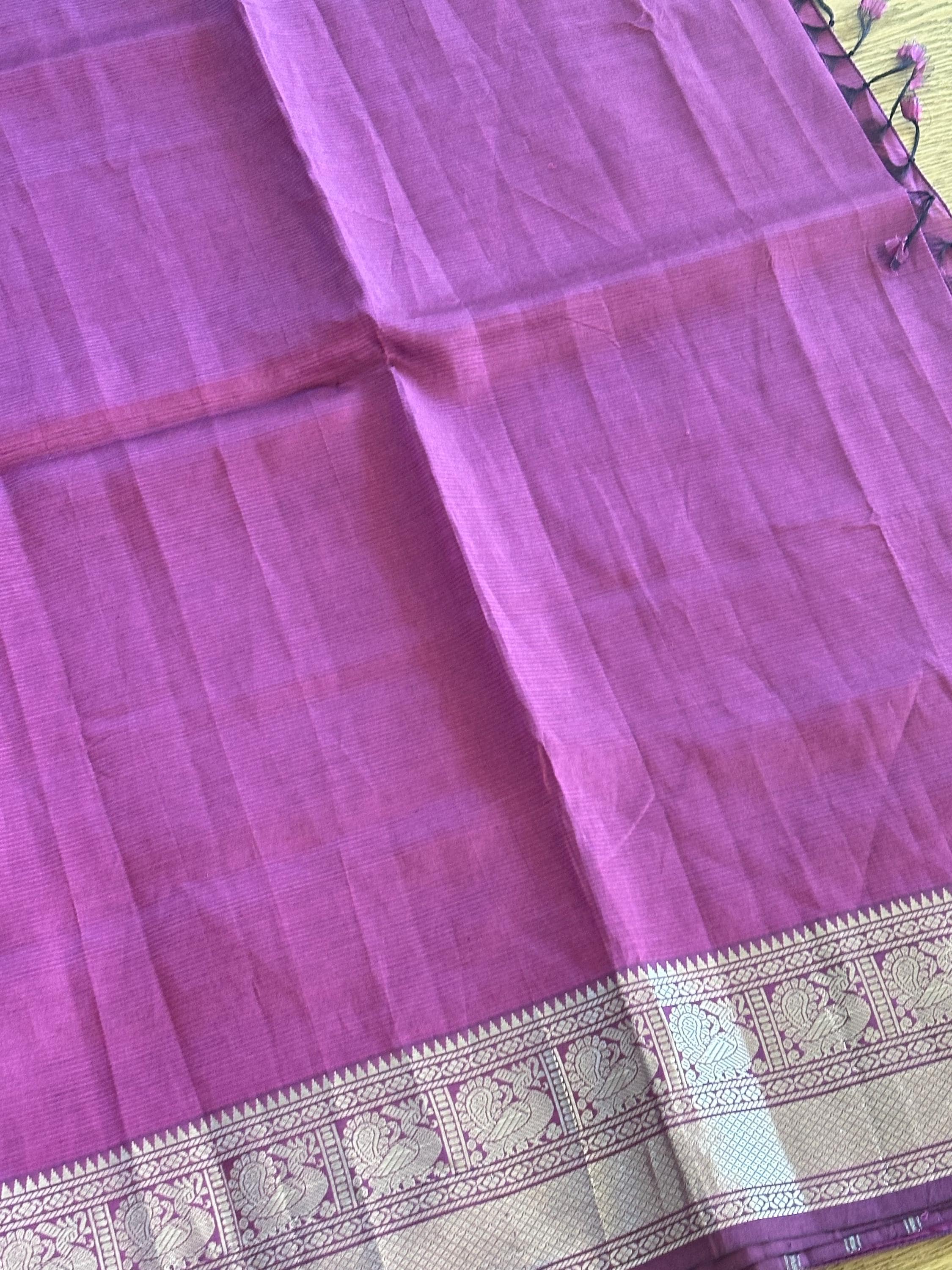 Pure Mangalagiri Handloom Silk Saree | Yellow with Silver Zari Border — view 6
