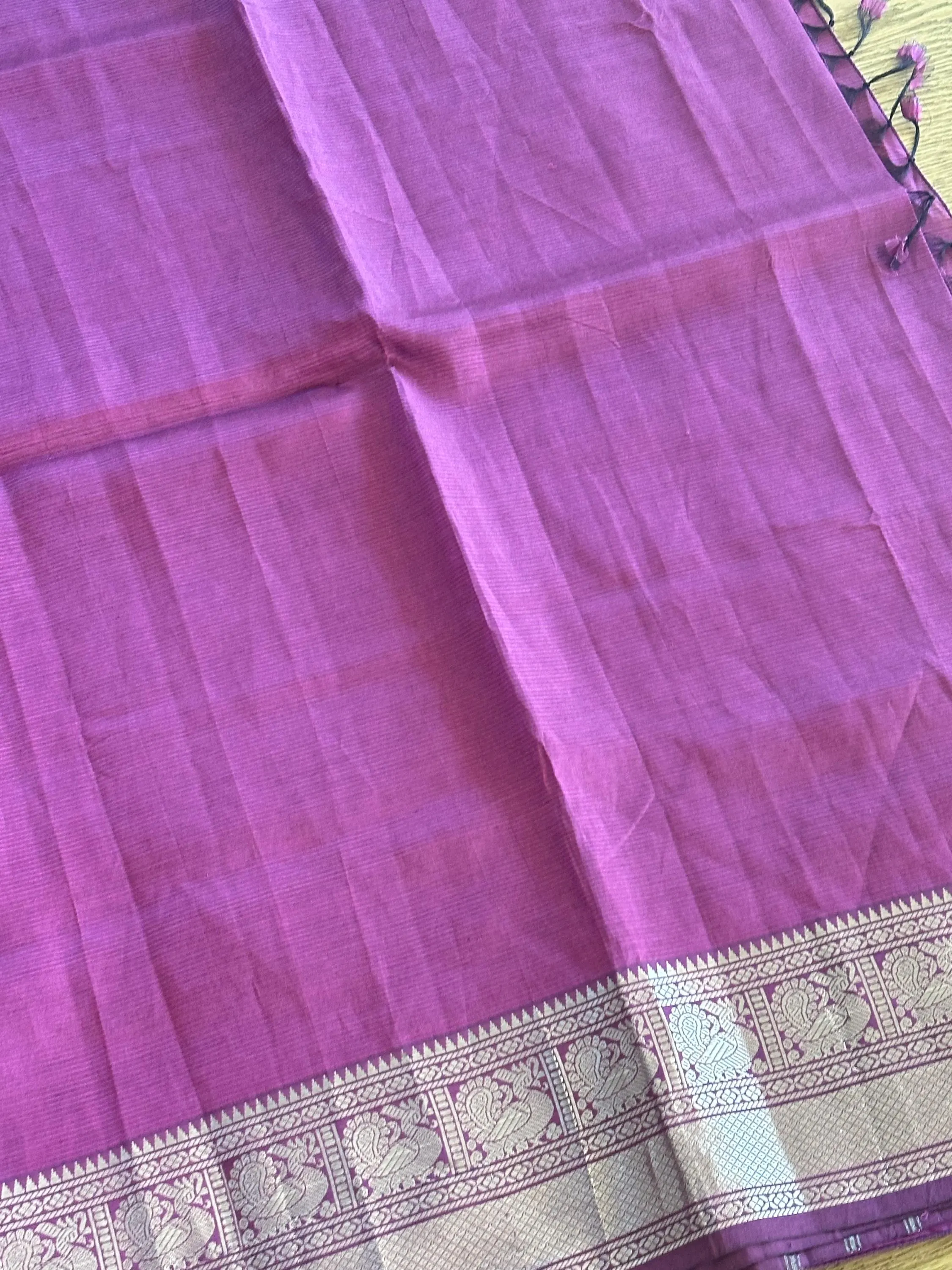 Pure Mangalagiri Handloom Silk Saree | Yellow with Silver Zari Border — view 6